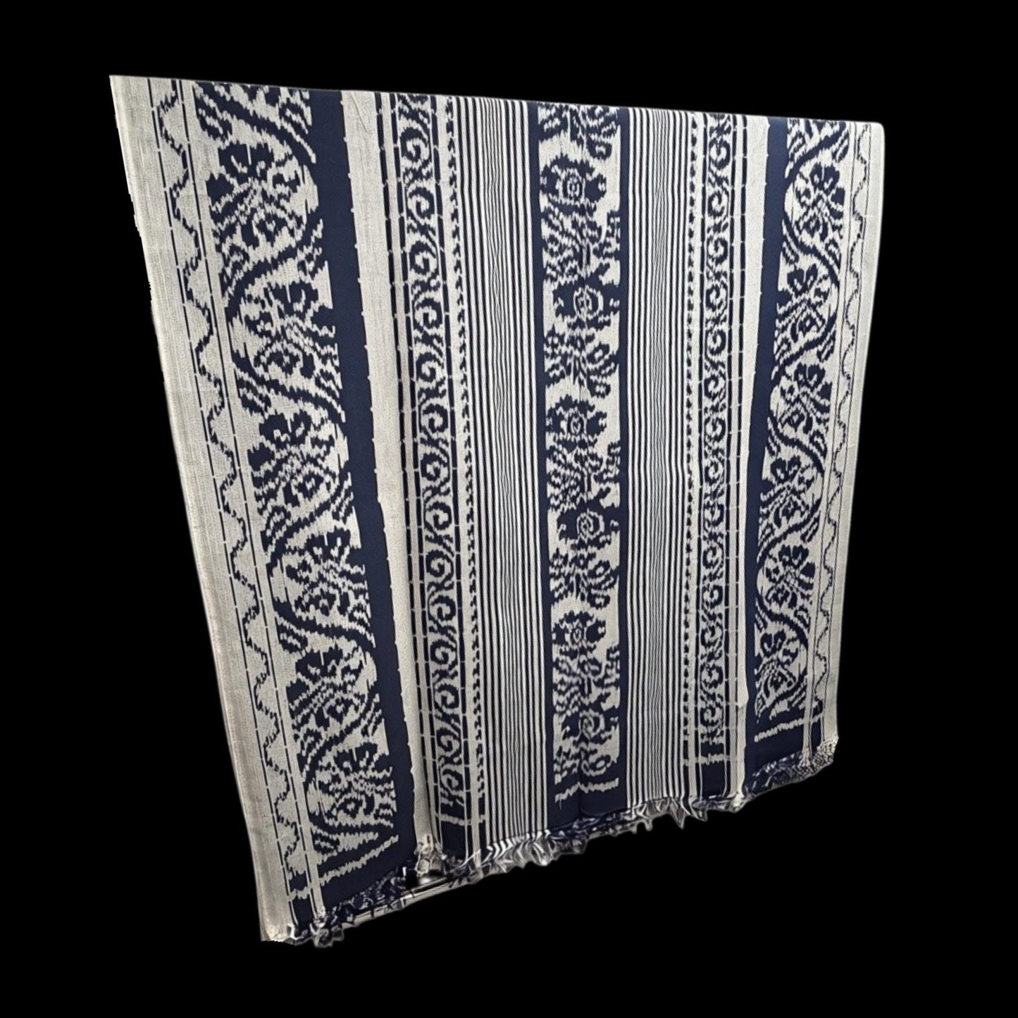Hand woven Deep Navy Blue Ikat Cotton Tapestry: Hand Loomed Indonesian Blanket (45x90)