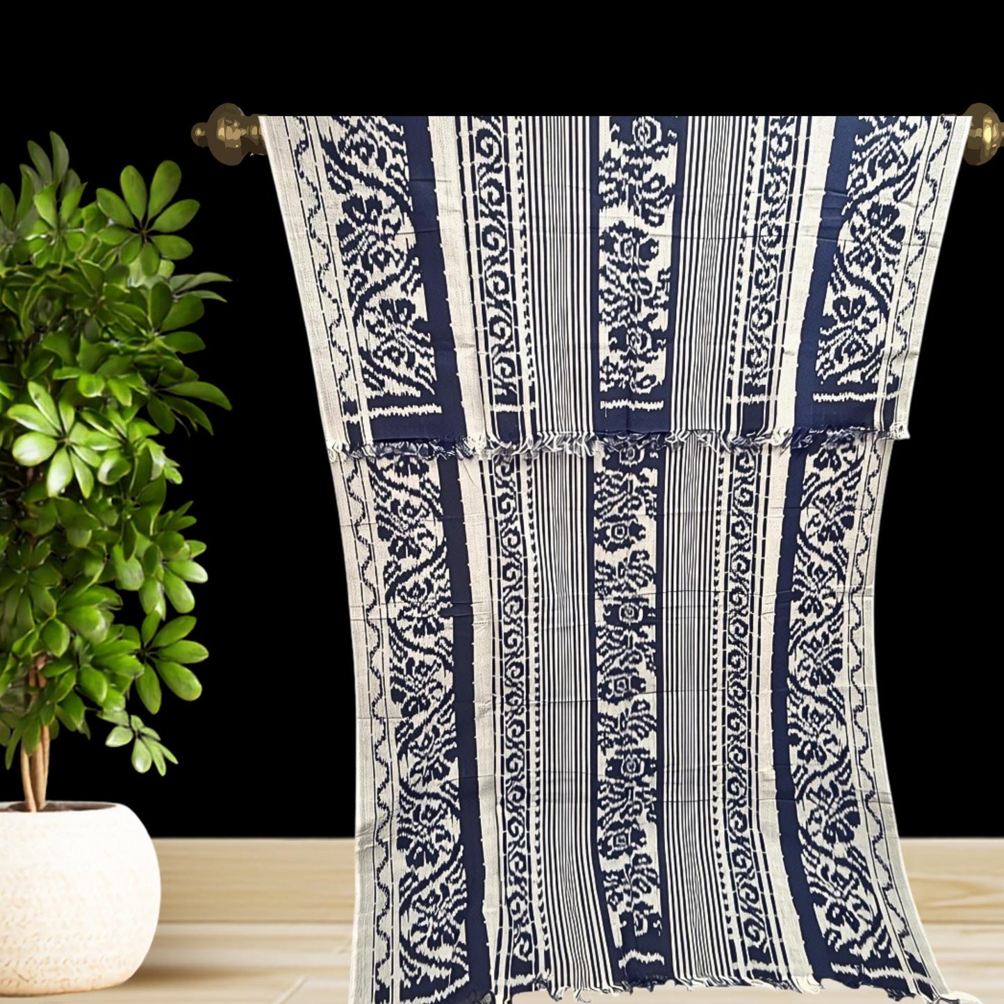 Hand woven Deep Navy Blue Ikat Cotton Tapestry: Hand Loomed Indonesian Blanket (45x90)