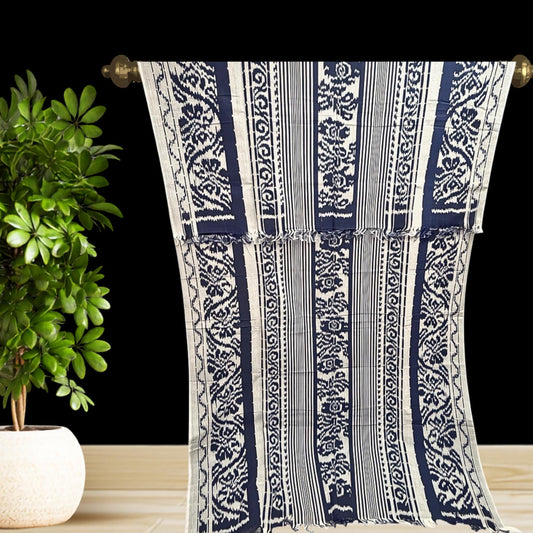 Hand woven Deep Navy Blue Ikat Cotton Tapestry: Hand Loomed Indonesian Blanket (45x90) - Acadia World Traders