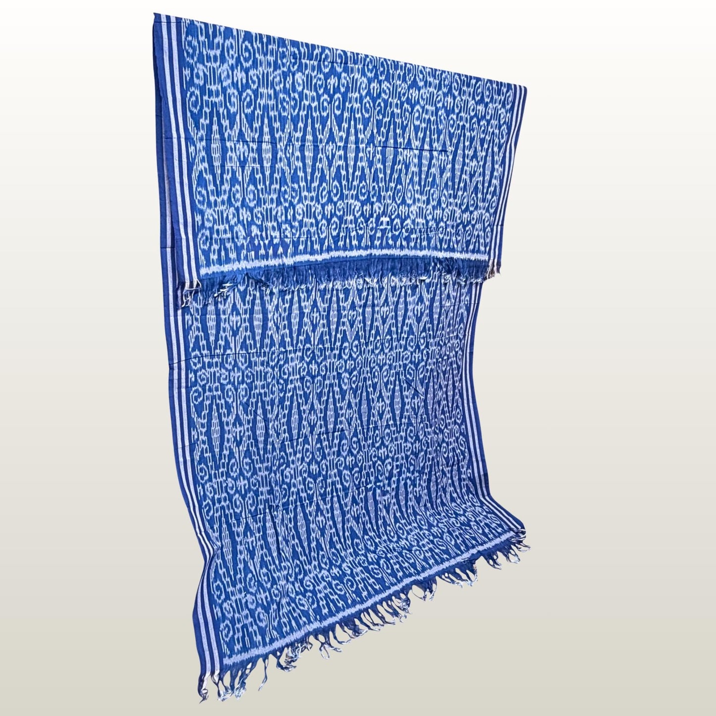 Hand woven Blue Ikat Cotton Tapestry: Hand Loomed Indonesian Blanket (45x90)