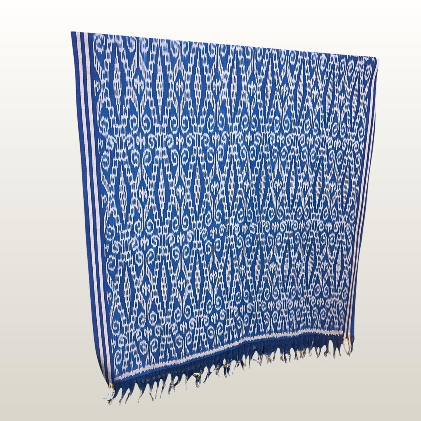 Hand woven Blue Ikat Cotton Tapestry: Hand Loomed Indonesian Blanket (45x90)