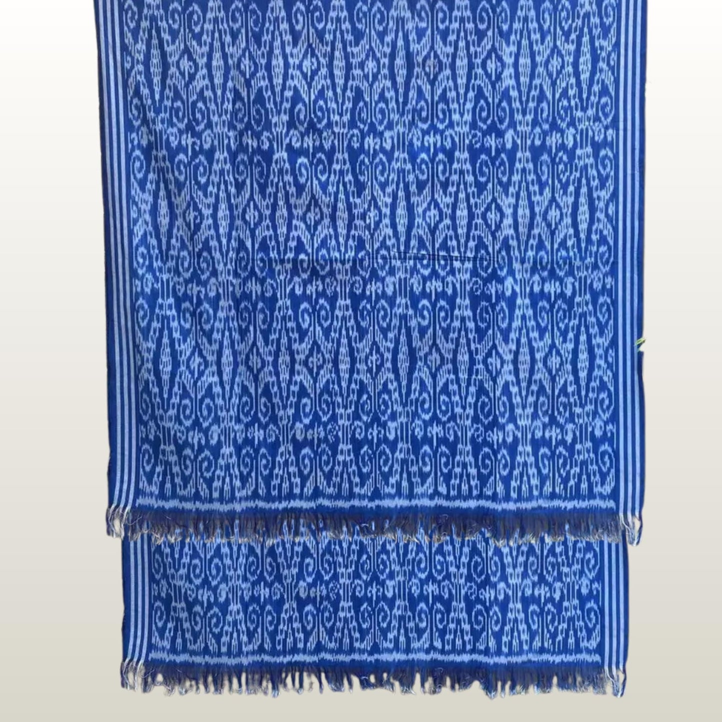 Hand woven Blue Ikat Cotton Tapestry: Hand Loomed Indonesian Blanket (45x90)