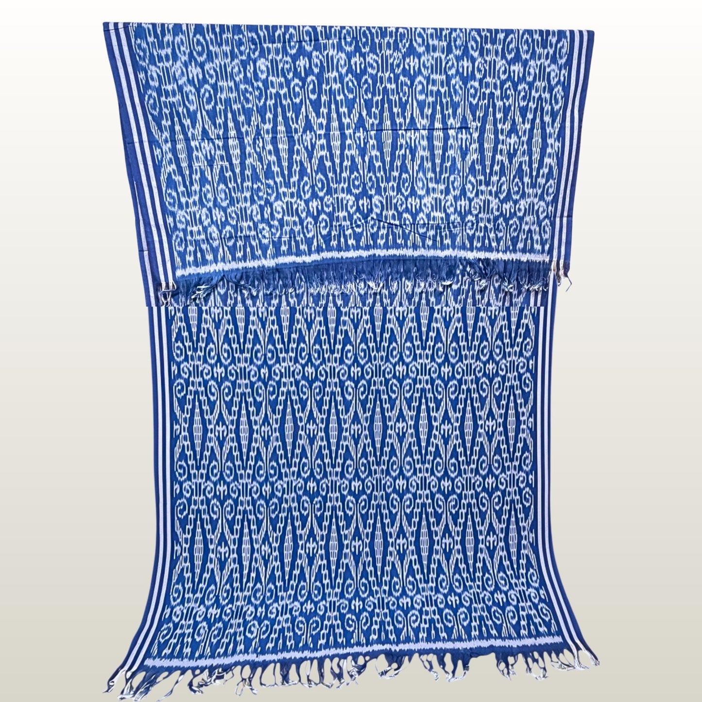 Hand woven Blue Ikat Cotton Tapestry: Hand Loomed Indonesian Blanket (45x90)