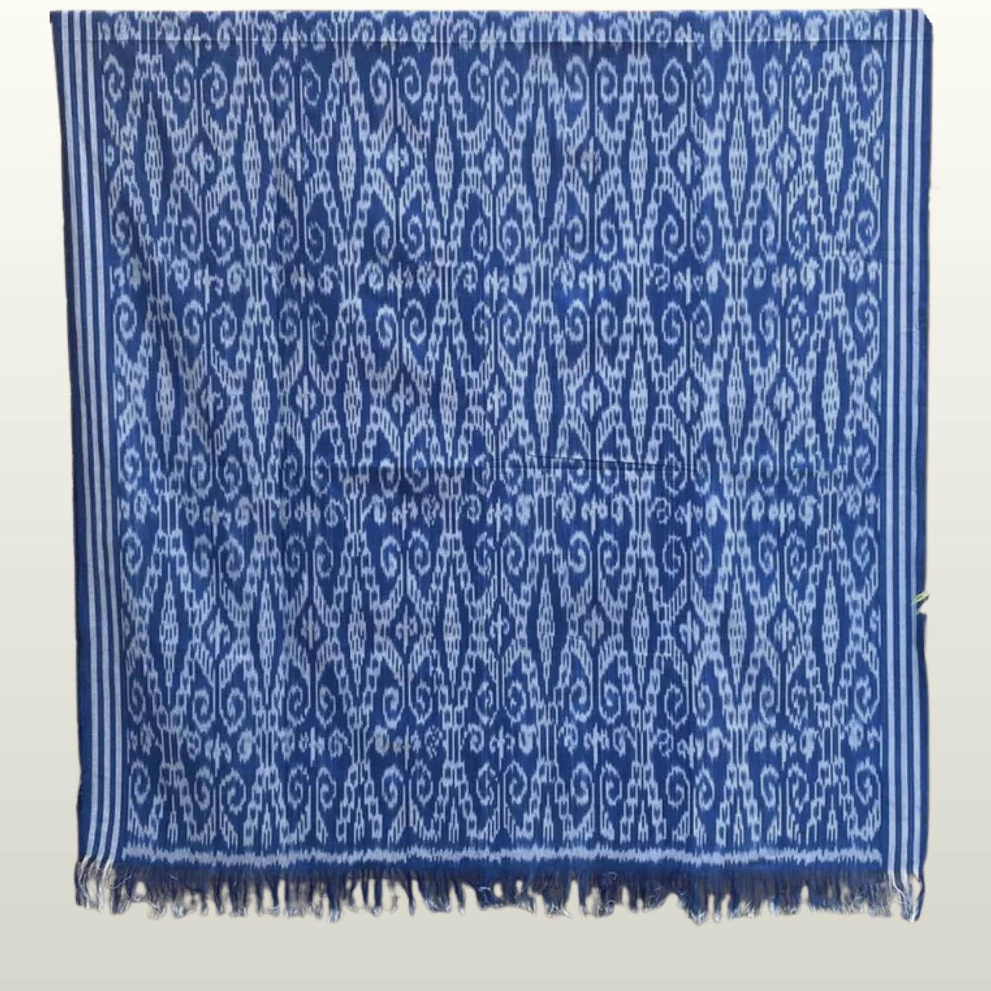 Hand woven Blue Ikat Cotton Tapestry: Hand Loomed Indonesian Blanket (45x90)