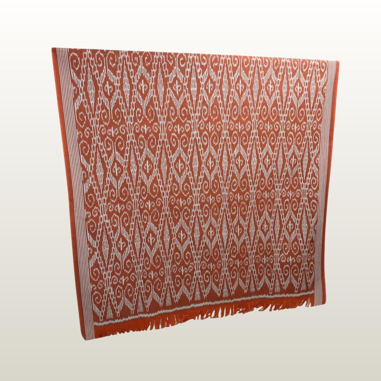 Hand woven Terracotta Ikat Cotton Tapestry: Hand Loomed Indonesian Blanket (45x90)