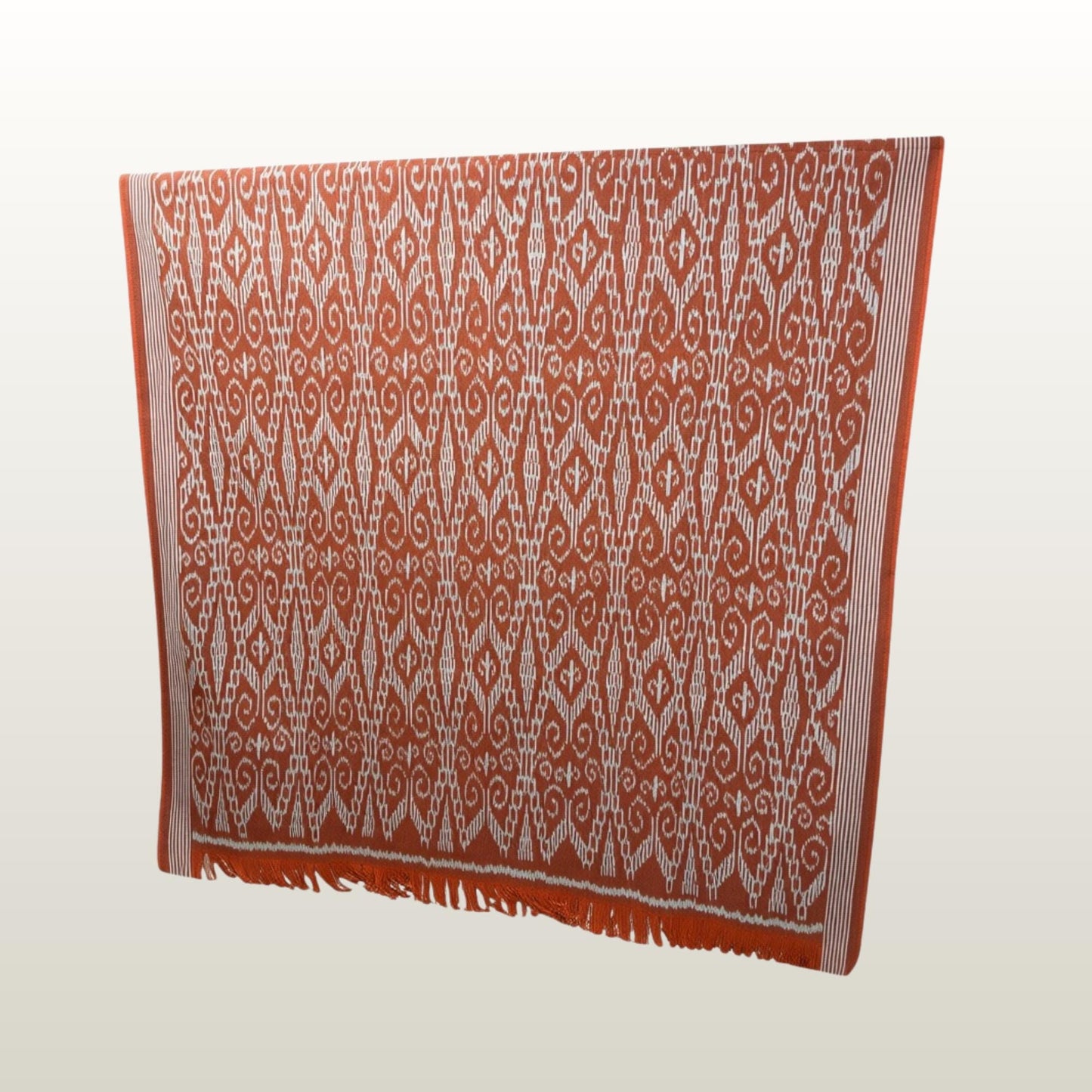 Hand woven Terracotta Ikat Cotton Tapestry: Hand Loomed Indonesian Blanket (45x90)