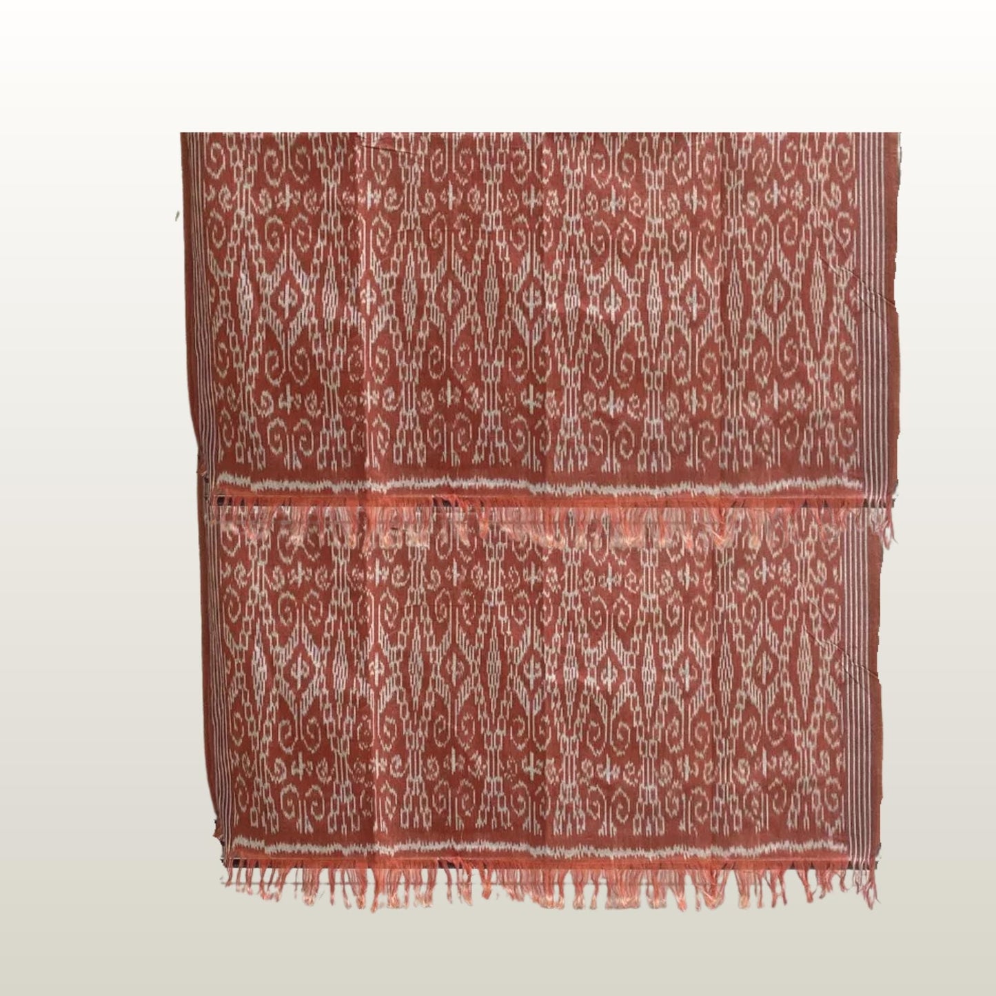 Hand woven Terracotta Ikat Cotton Tapestry: Hand Loomed Indonesian Blanket (45x90)