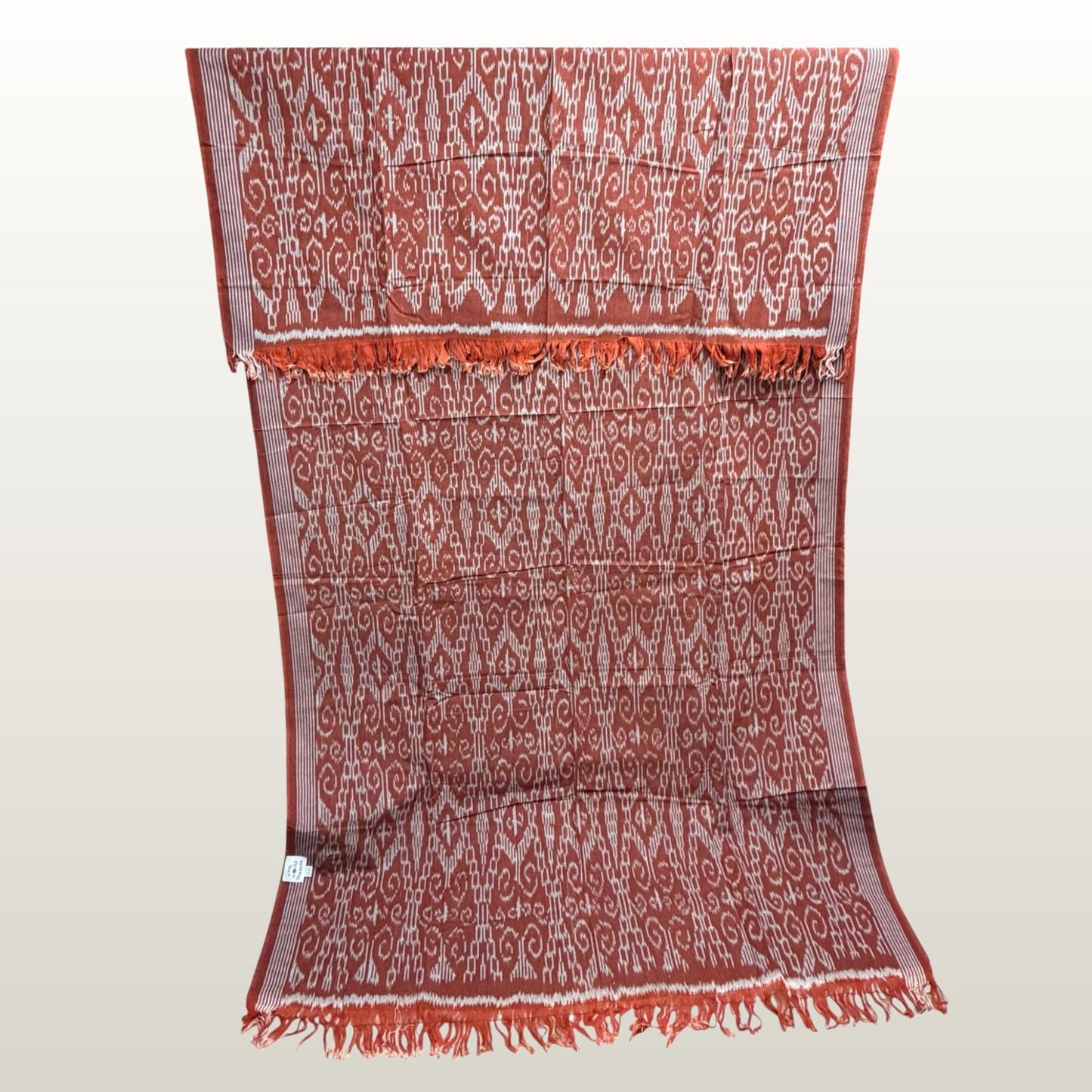 Hand woven Terracotta Ikat Cotton Tapestry: Hand Loomed Indonesian Blanket (45x90)