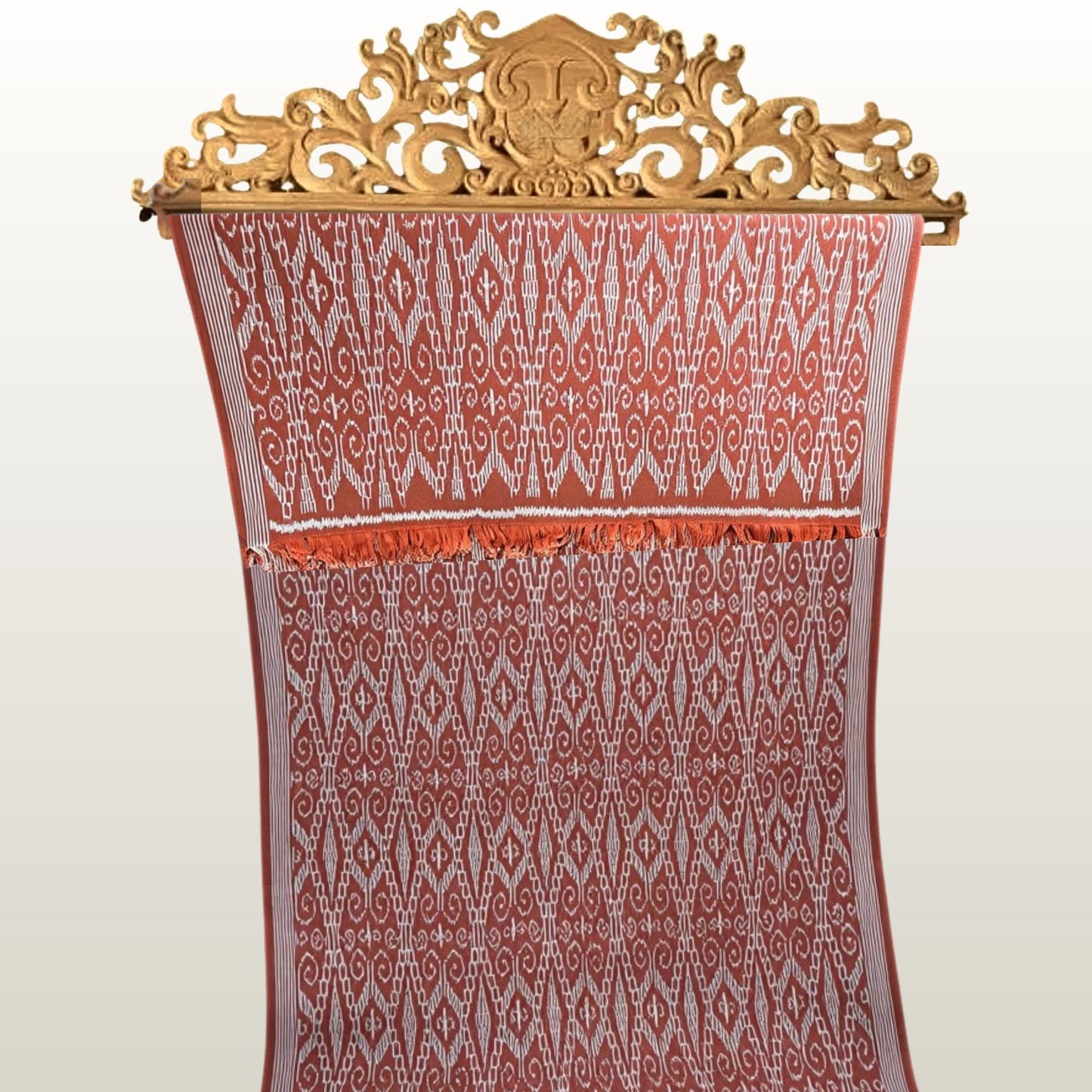 Hand woven Terracotta Ikat Cotton Tapestry: Hand Loomed Indonesian Blanket (45x90)