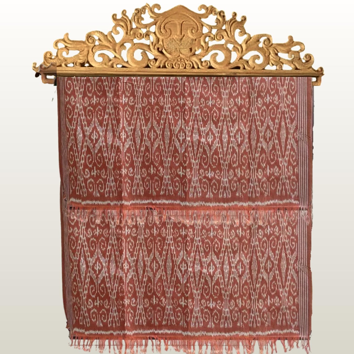 Hand woven Terracotta Ikat Cotton Tapestry: Hand Loomed Indonesian Blanket (45x90)