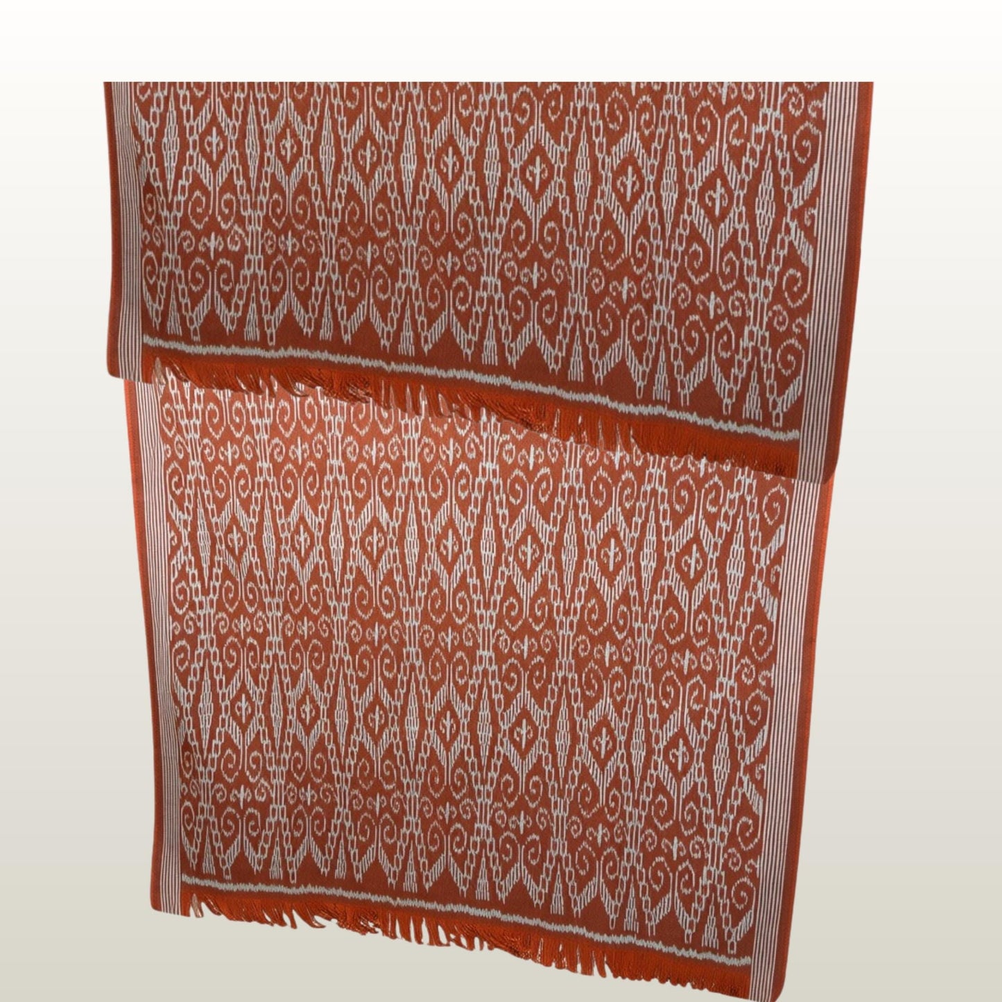 Hand woven Terracotta Ikat Cotton Tapestry: Hand Loomed Indonesian Blanket (45x90)