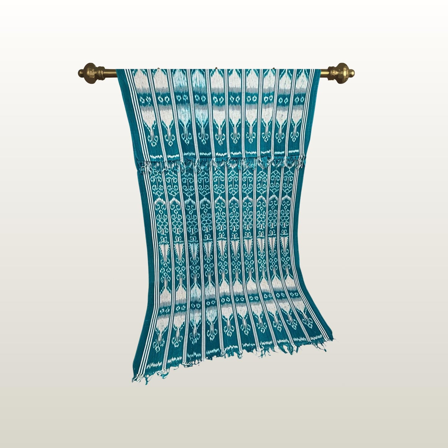 Hand woven Teal Ikat Cotton Tapestry: Hand Loomed Indonesian Blanket (45x90)