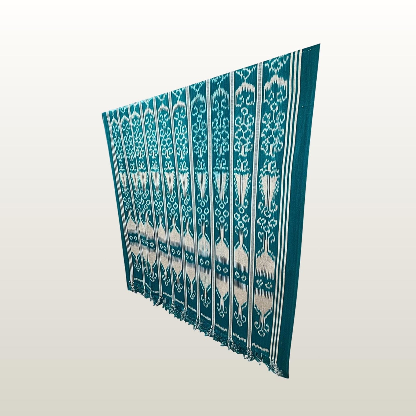 Hand woven Teal Ikat Cotton Tapestry: Hand Loomed Indonesian Blanket (45x90)