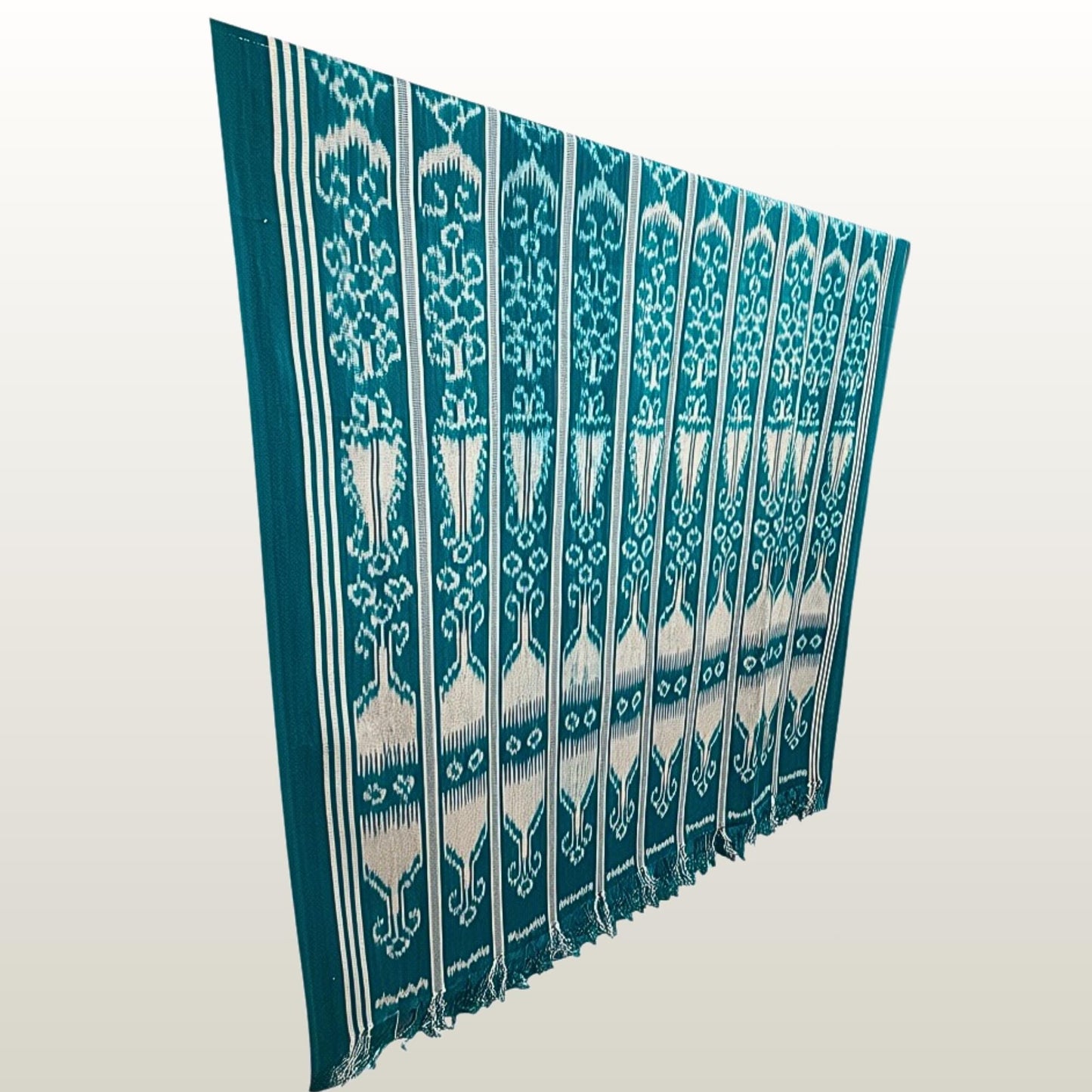 Hand woven Teal Ikat Cotton Tapestry: Hand Loomed Indonesian Blanket (45x90)