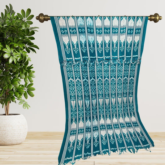 Hand woven Teal Ikat Cotton Tapestry: Hand Loomed Indonesian Blanket (45x90) - Acadia World Traders