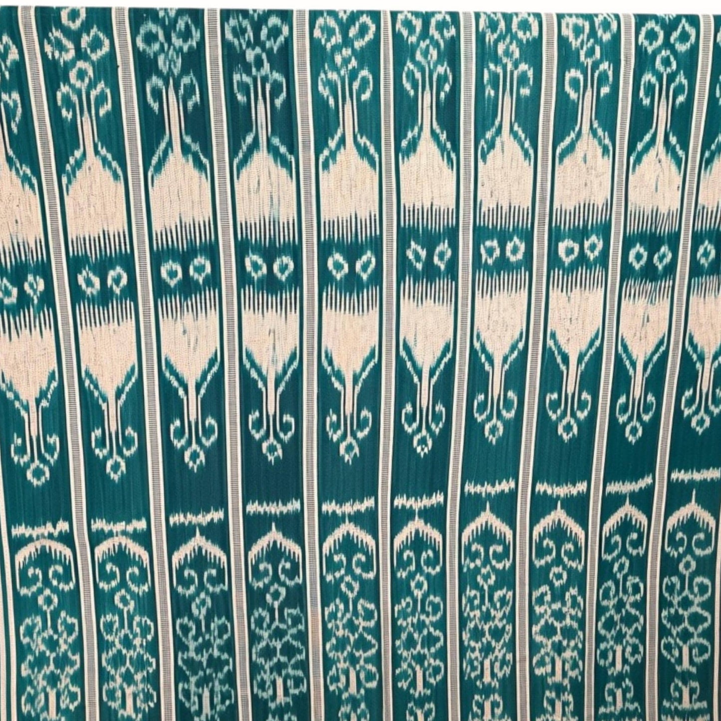 Hand woven Teal Ikat Cotton Tapestry: Hand Loomed Indonesian Blanket (45x90)
