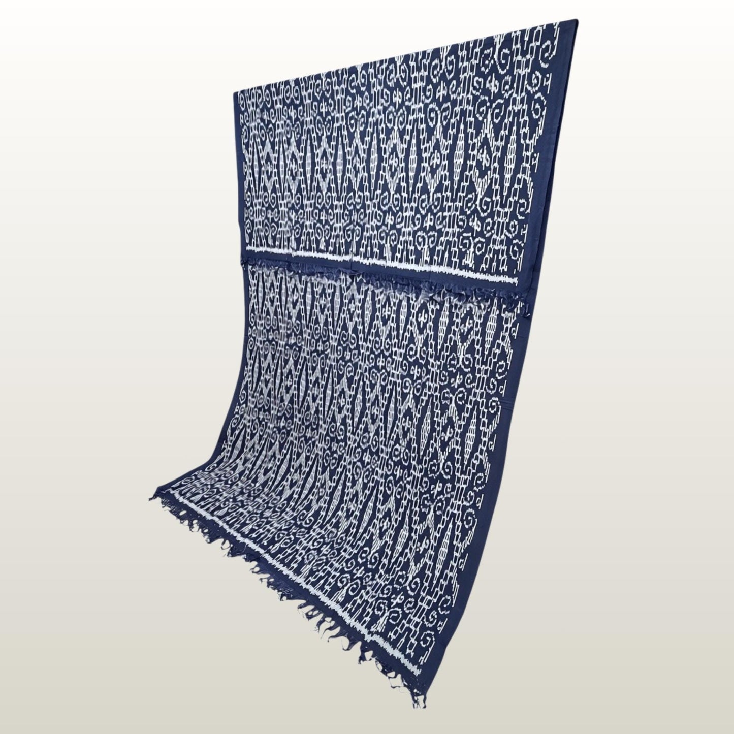 Hand woven Navy Blue Ikat Cotton Tapestry: Hand Loomed Indonesian Blanket (45x90)