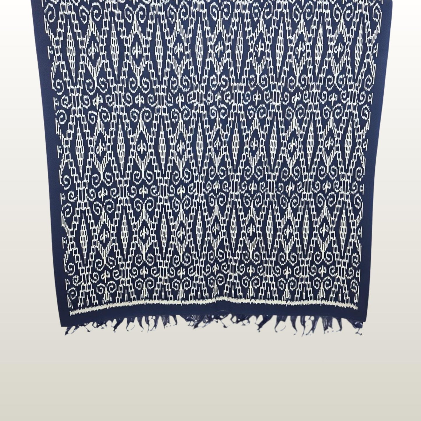 Hand woven Navy Blue Ikat Cotton Tapestry: Hand Loomed Indonesian Blanket (45x90)