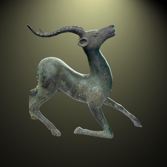 Vintage Bronze Antelope Sculpture Lost Wax Cast Metal Statue, Farmhouse Wildlife Decor