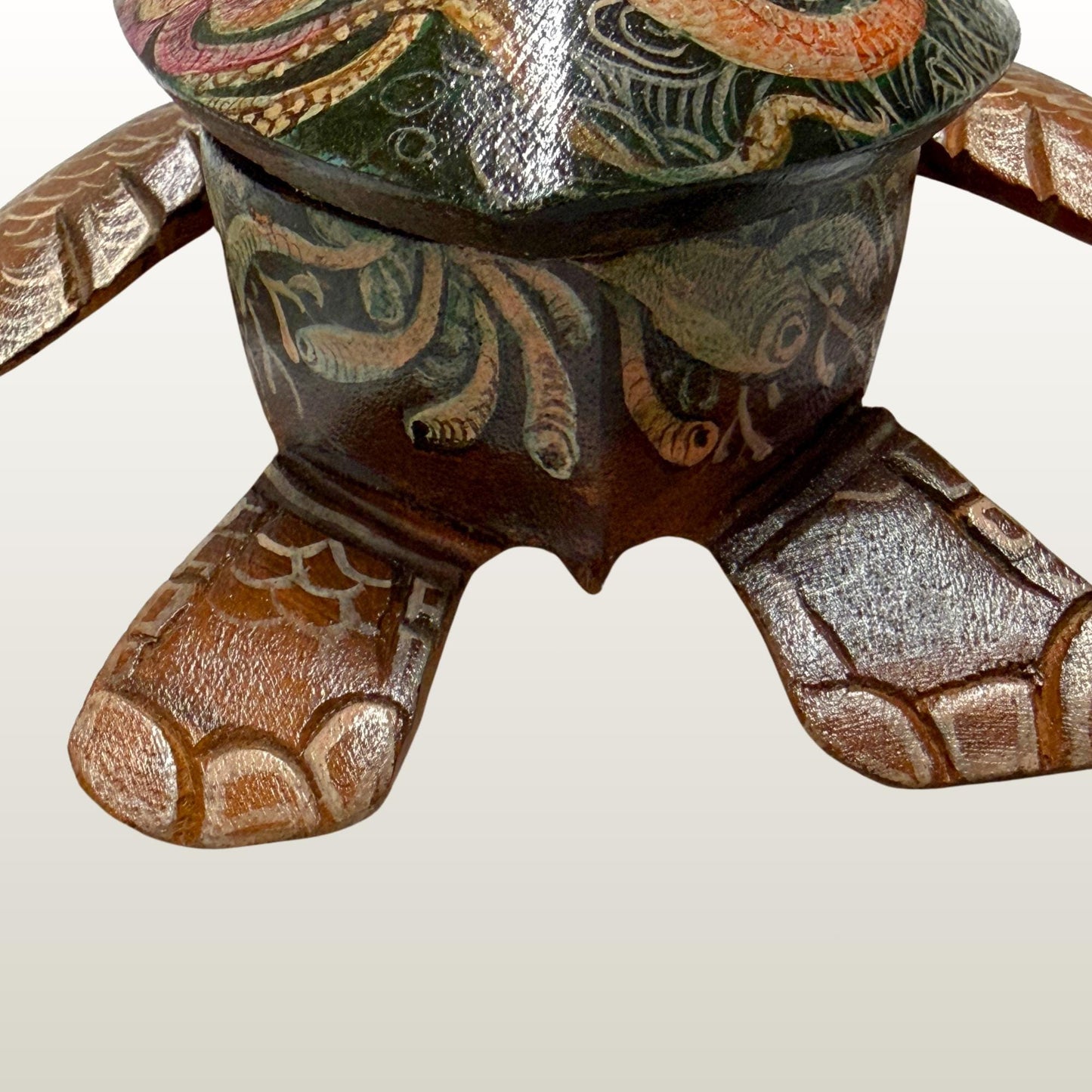 Sea Turtle Mermaid & Octopus Trinket Stash Jewelry Box hand painted Wood carving Balinese Art