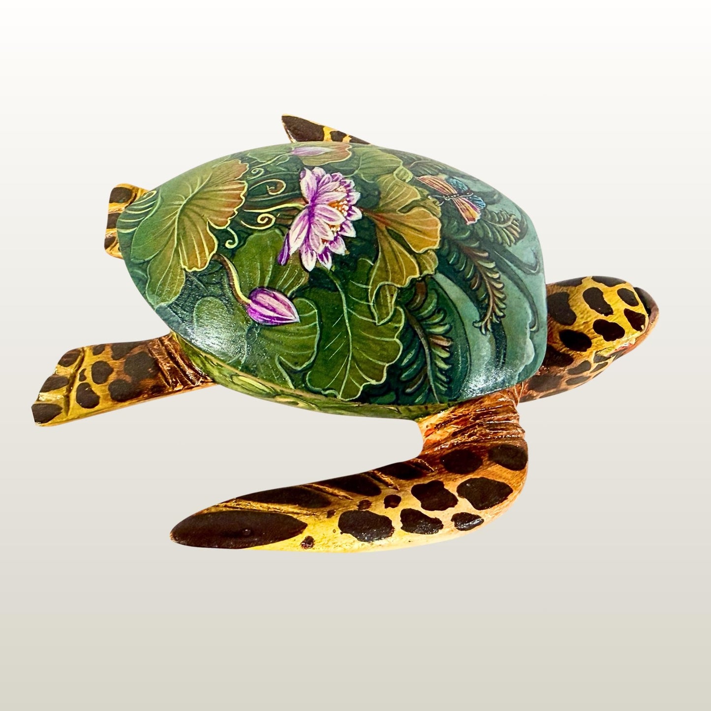 Sea Turtle Jewelry Box - Hand Carved Wood & Painted Trinket Box - Balinese Art
