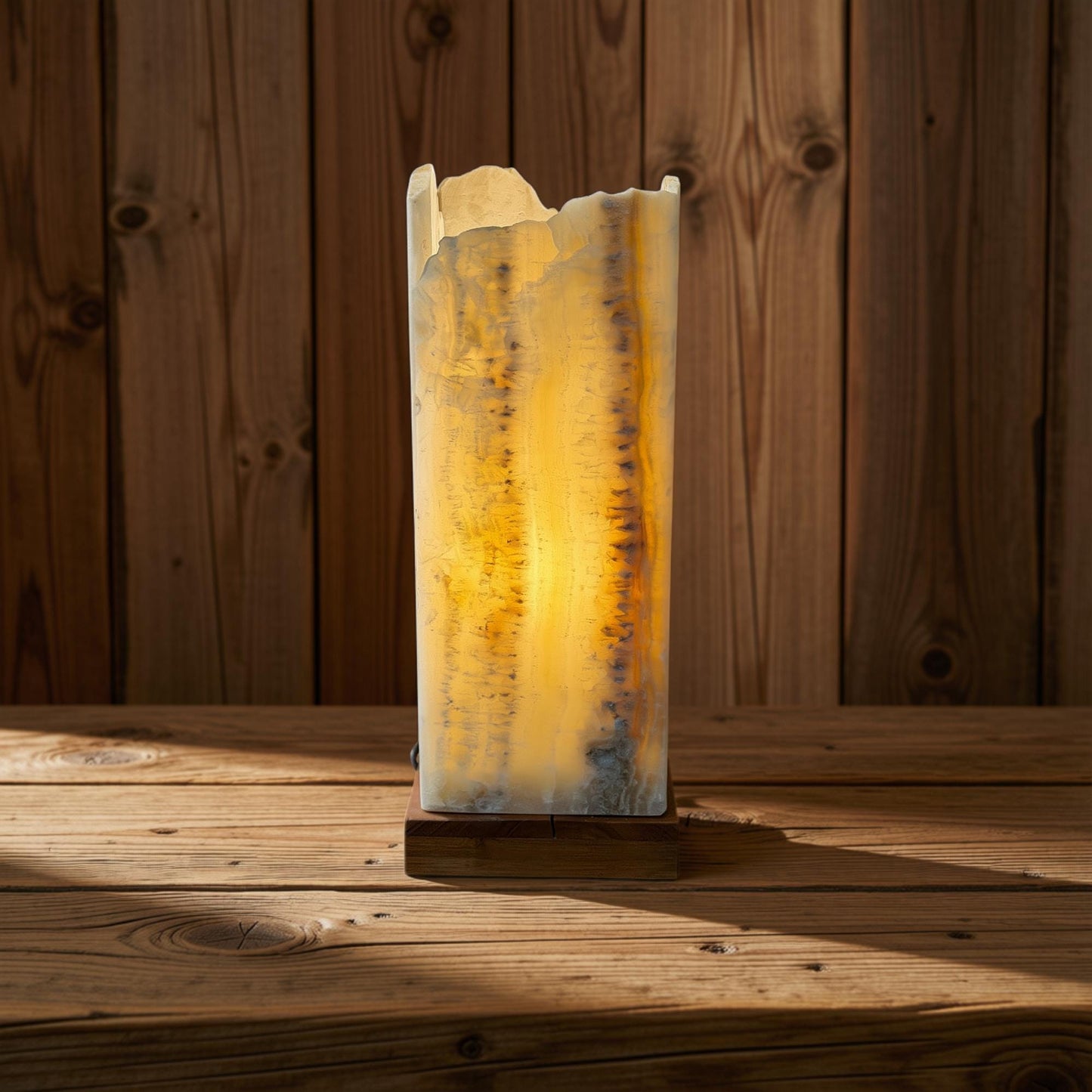 Onyx  Gemstone Table Lamp: Raw Edge Crystal Matrix Accent Light