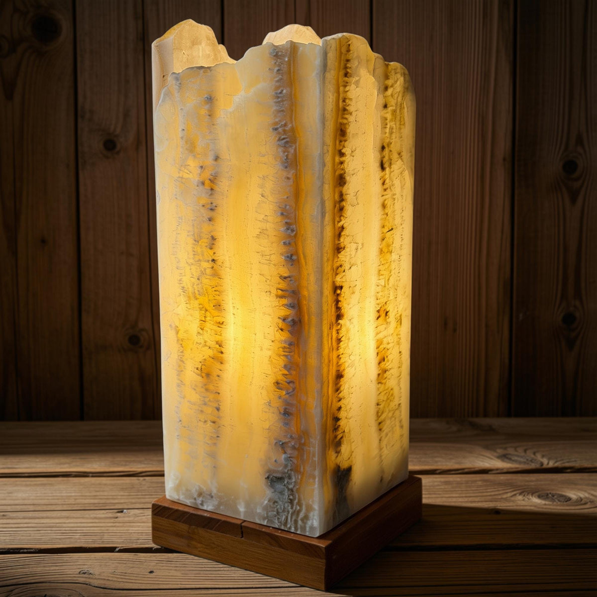 Onyx  Gemstone Table Lamp: Raw Edge Crystal Matrix Accent Light