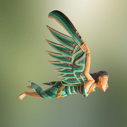 Balinese Winged Dewi Sri Goddess Mobile: Carved Wood Demon Chaser Bali Art 30" - Acadia World Traders
