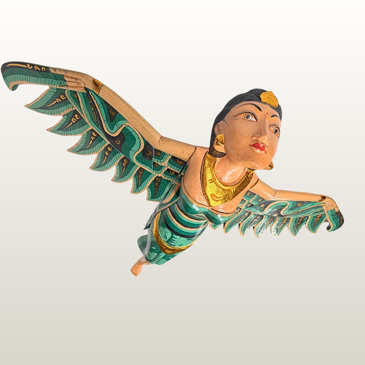Balinese Winged Dewi Sri Goddess Mobile: Carved Wood Demon Chaser Bali Art 30"