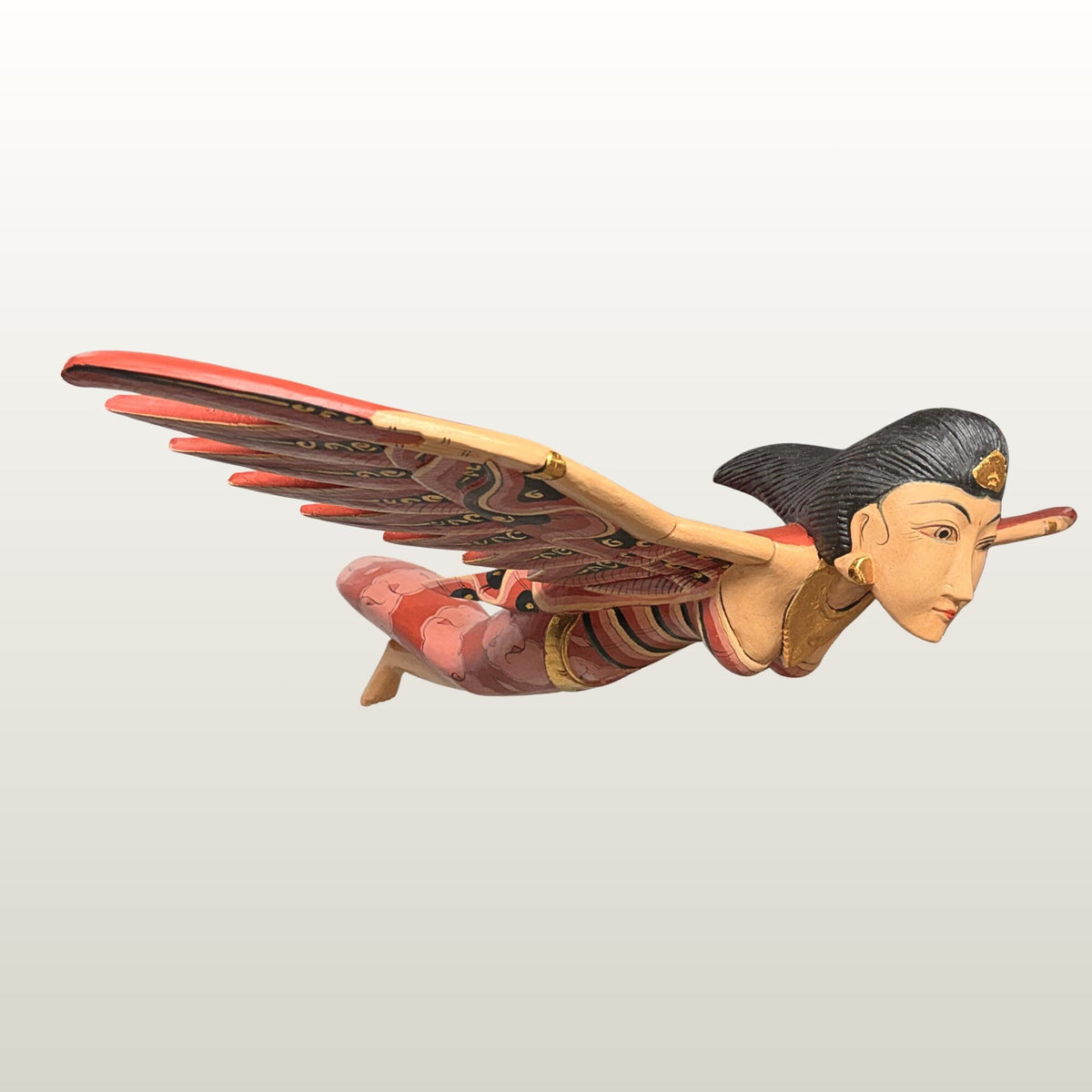 Balinese Winged Dewi Sri Goddess Mobile: Carved Wood Red Demon Chaser Bali Art 30"