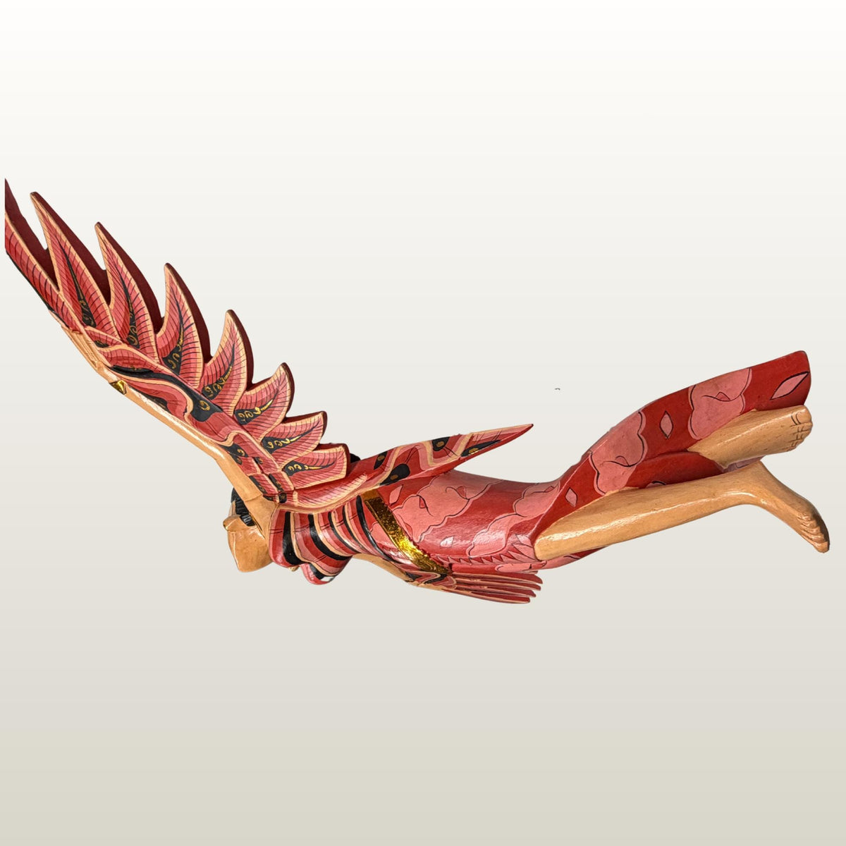 Balinese Winged Dewi Sri Goddess Mobile: Carved Wood Red Demon Chaser Bali Art 30"