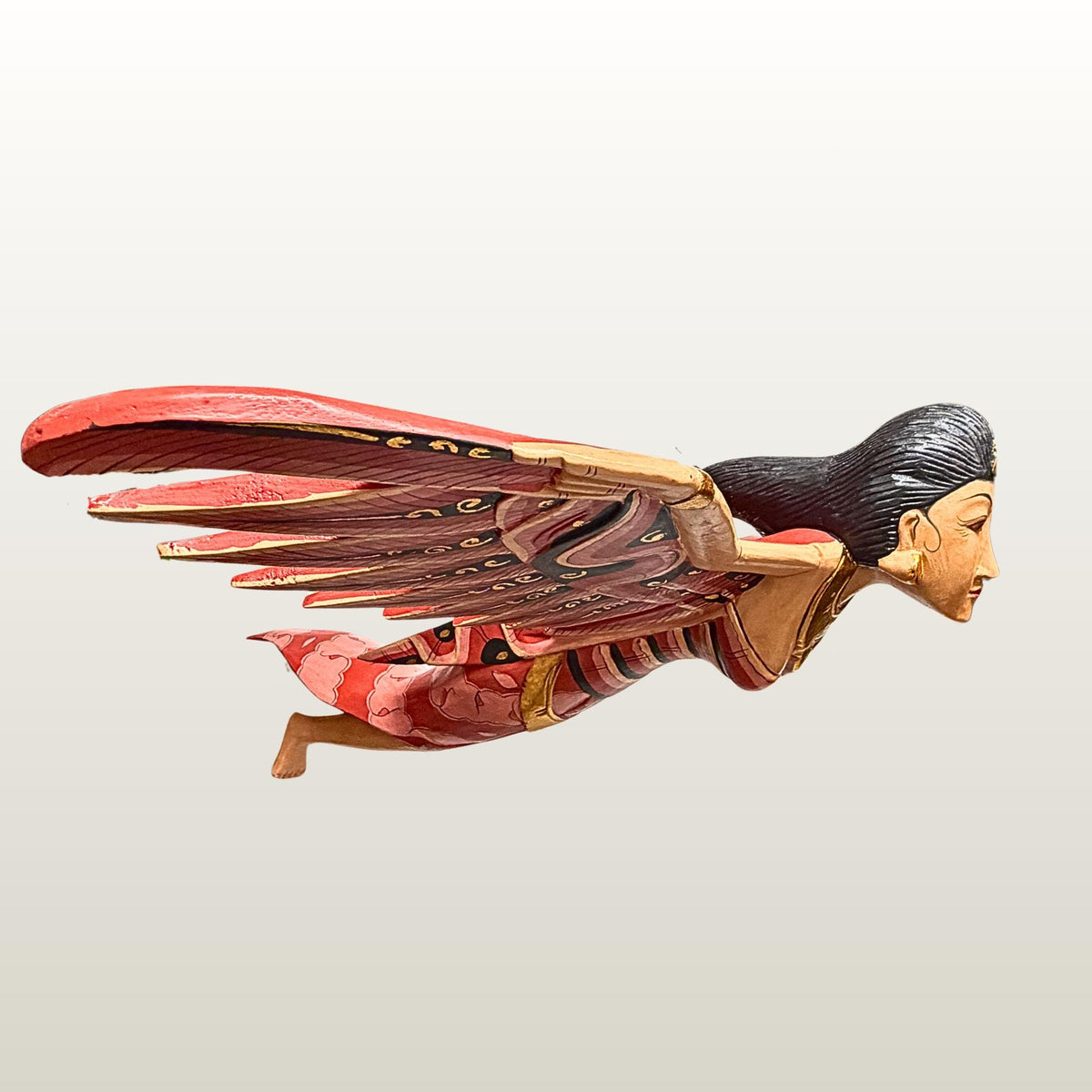 Balinese Winged Dewi Sri Goddess Mobile: Carved Wood Red Demon Chaser Bali Art 30"