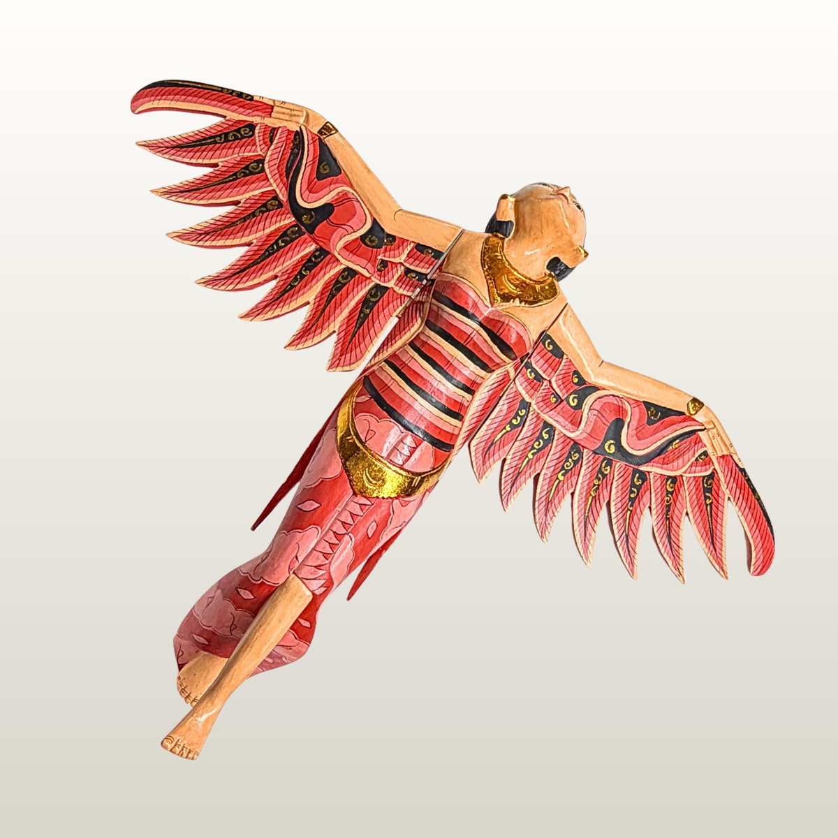 Balinese Winged Dewi Sri Goddess Mobile: Carved Wood Red Demon Chaser Bali Art 30"