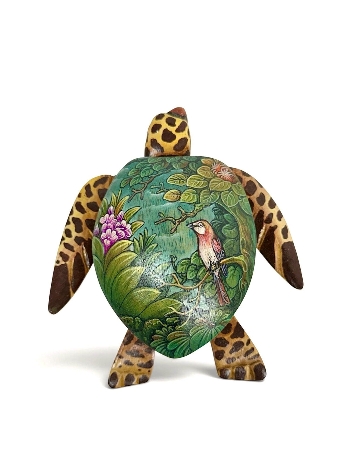 Sea Turtle Jewelry Box - Hand Carved Wood & Painted Trinket Box - Balinese Art
