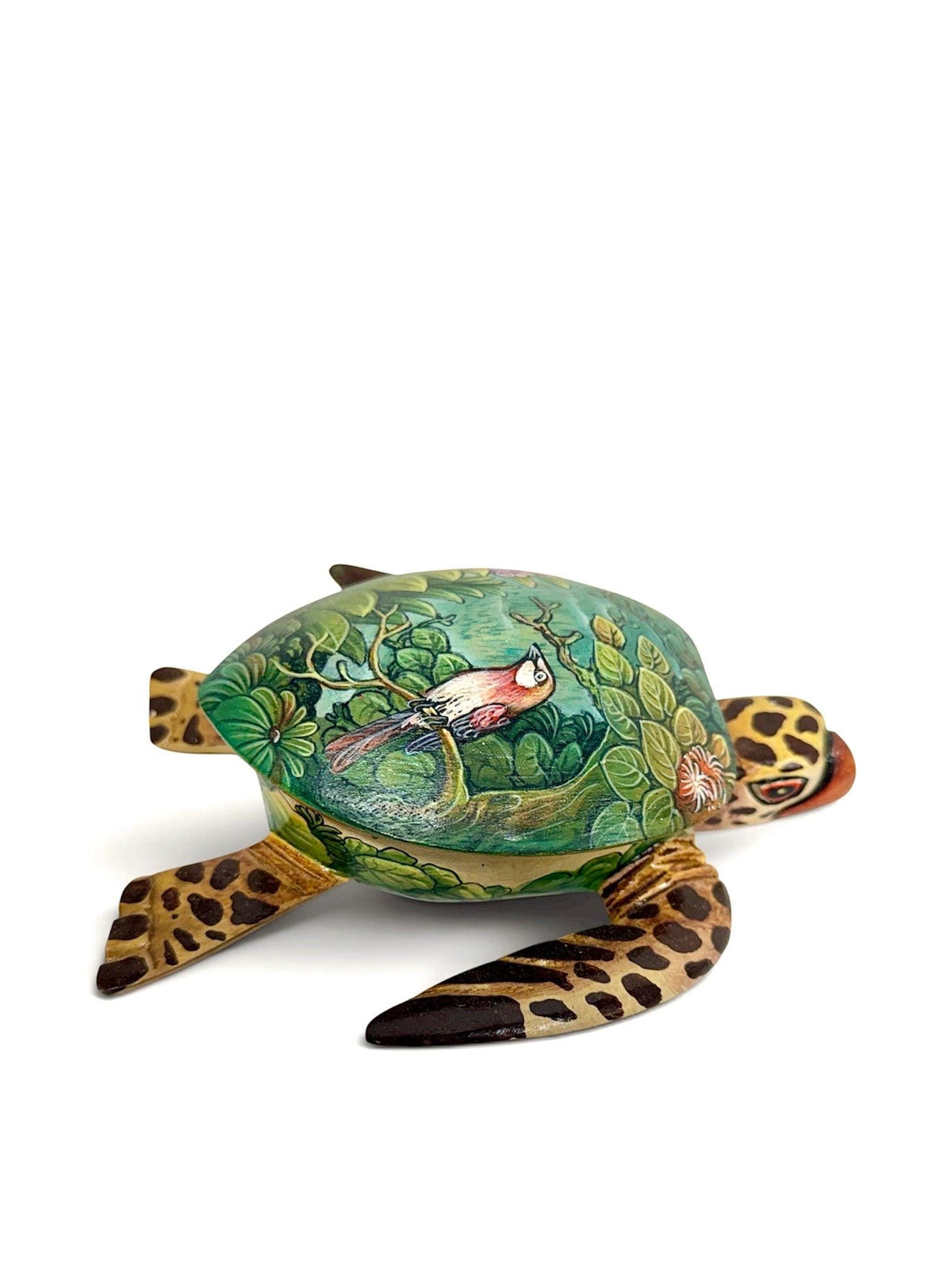 Sea Turtle Jewelry Box - Hand Carved Wood & Painted Trinket Box - Balinese Art