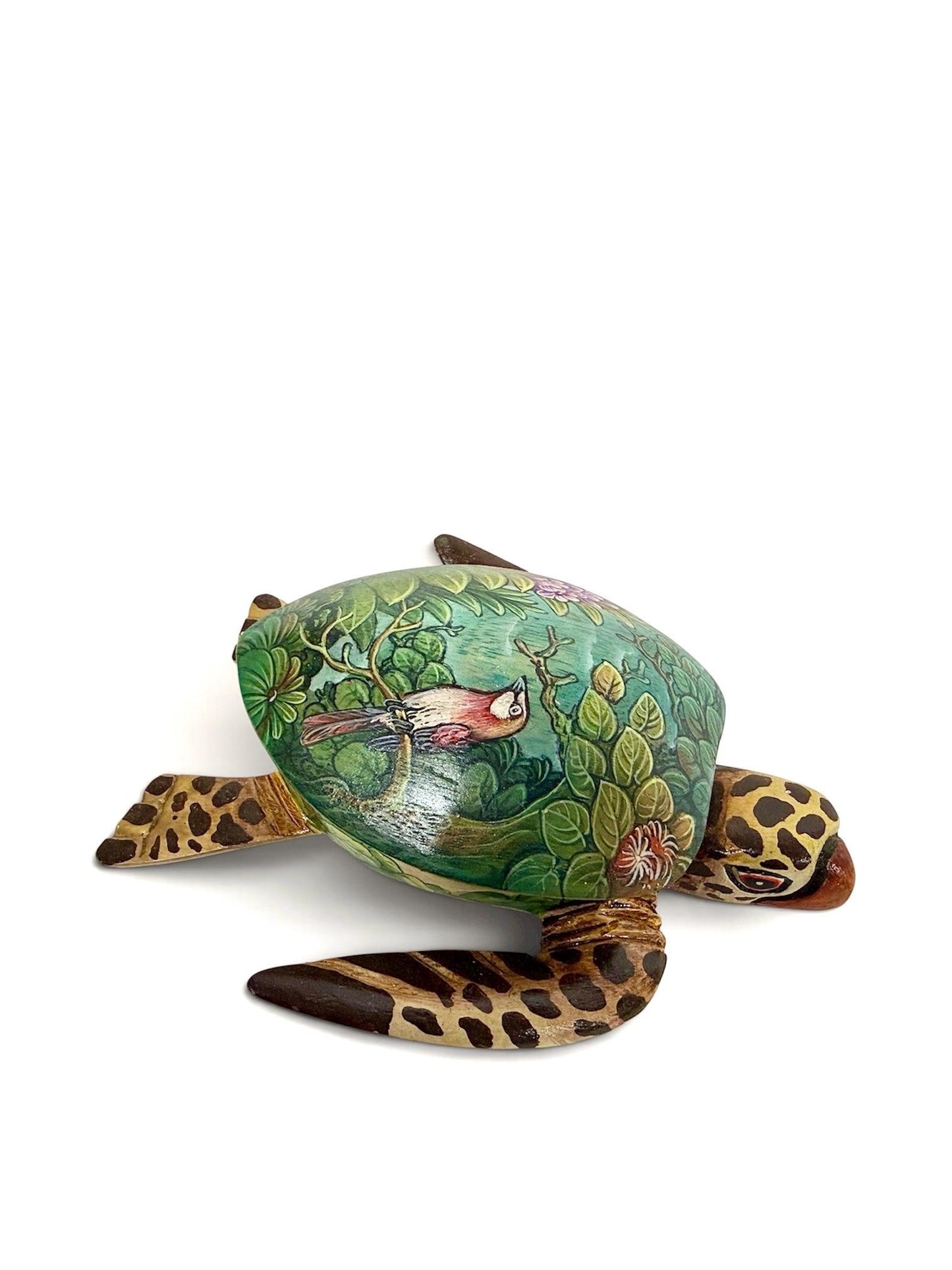 Sea Turtle Jewelry Box - Hand Carved Wood & Painted Trinket Box - Balinese Art