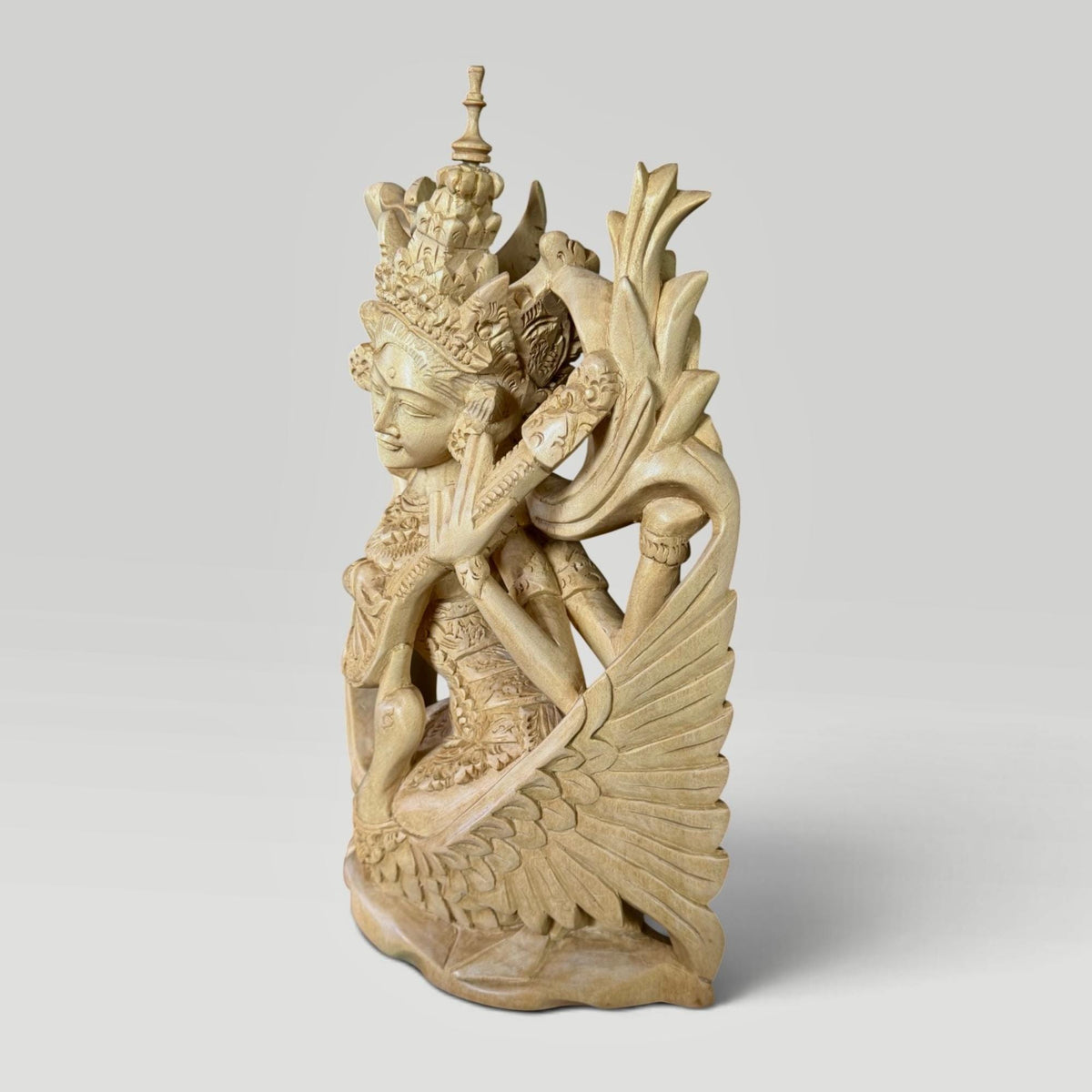 Saraswati Statue Wood Carving Hindu Goddess of Art Culture Balinese Sculpture