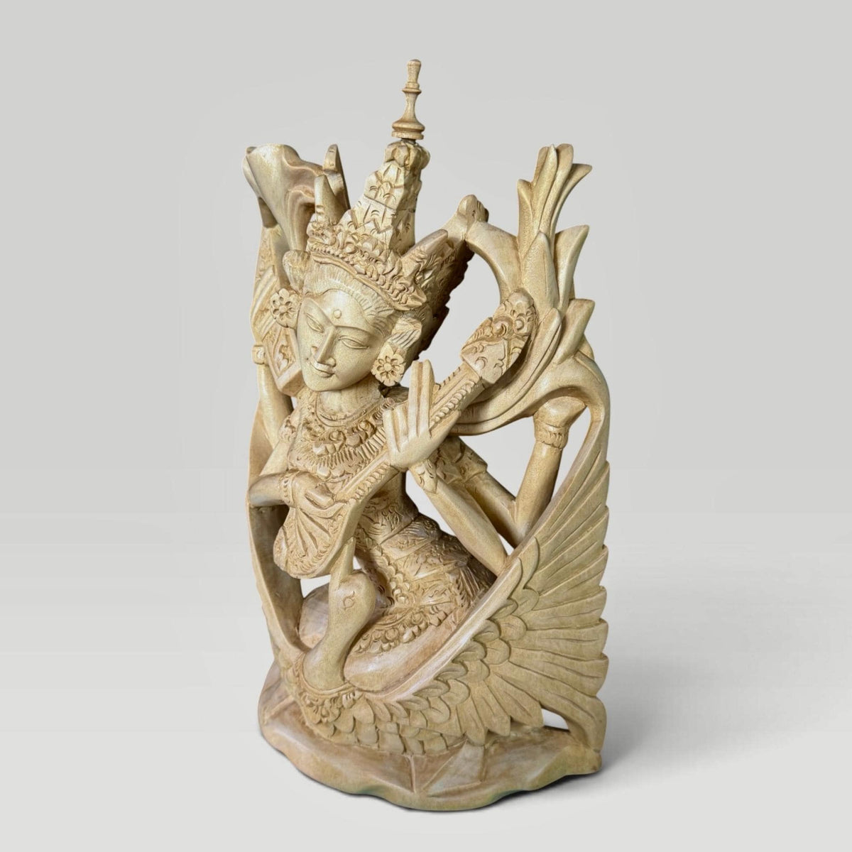 Saraswati Statue Wood Carving Hindu Goddess of Art Culture Balinese Sculpture
