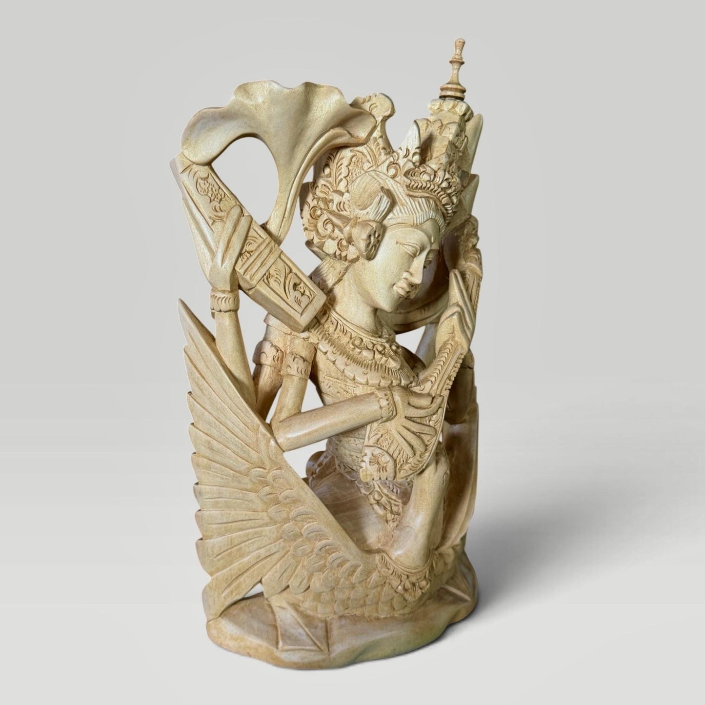 Saraswati Statue Wood Carving Hindu Goddess of Art Culture Balinese Sculpture
