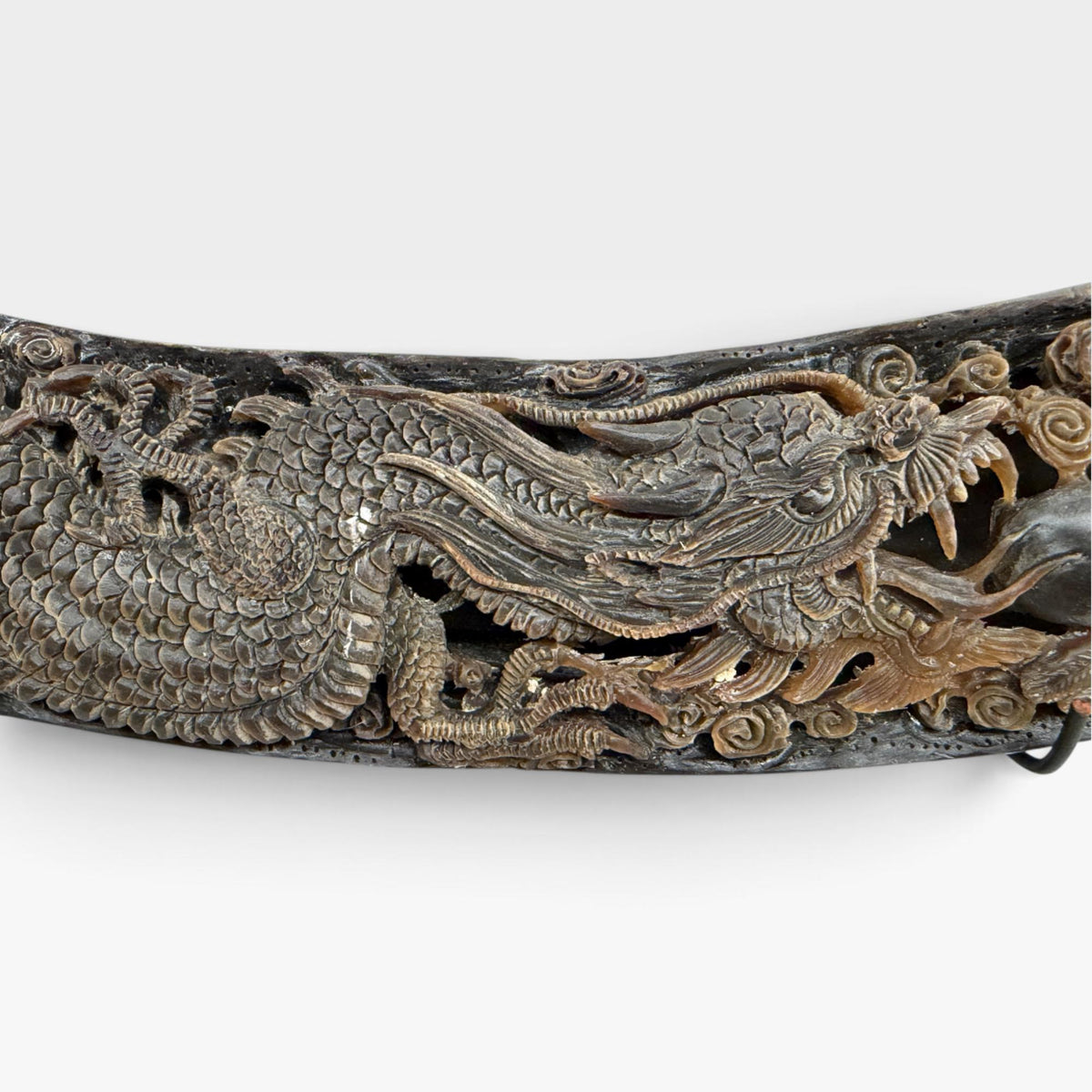 Hand Carved Water Buffalo Horn: Mystical Phoenix Dragon Art, Balinese Bone Carving Boho Decor