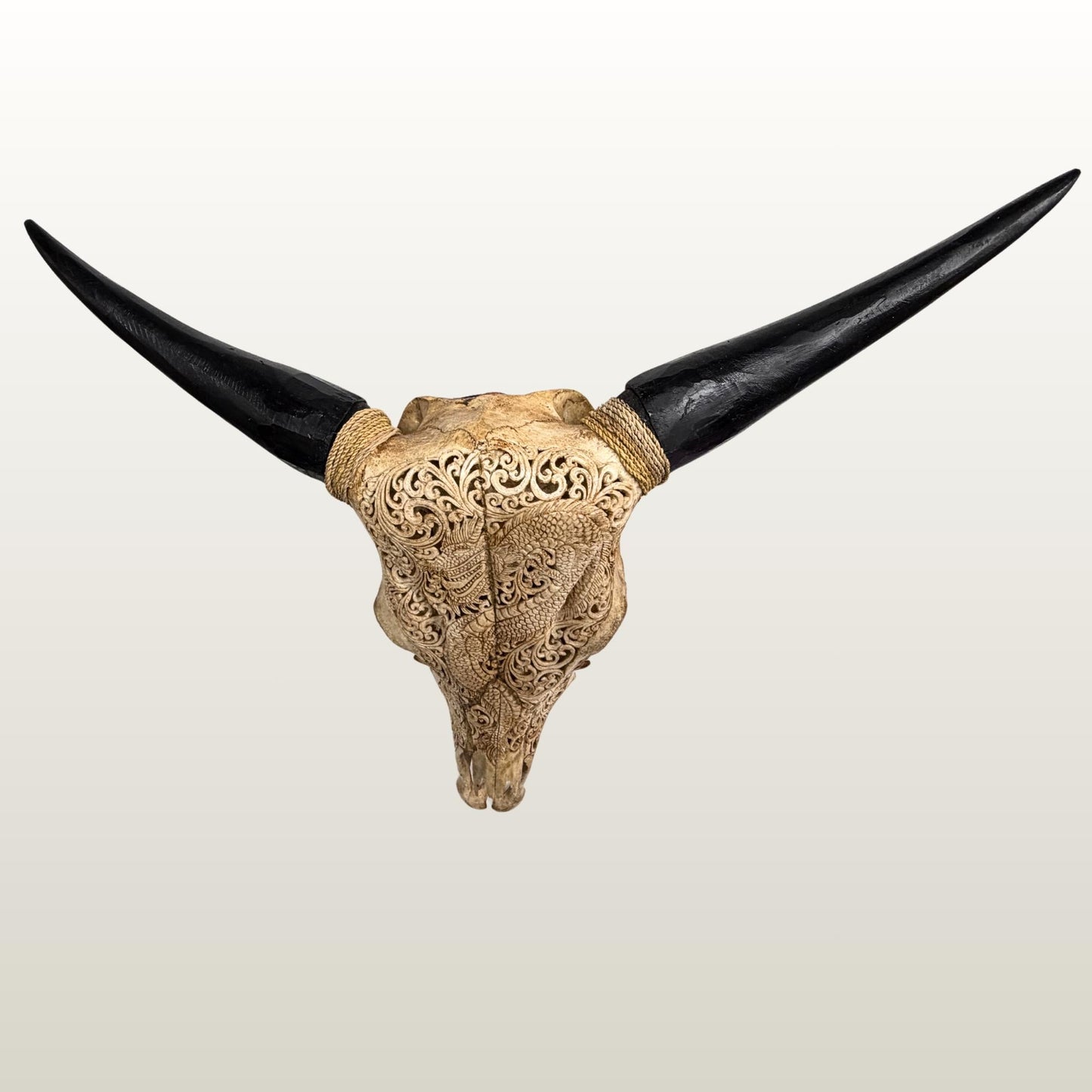 Hand Carved Steer SKULL HORNS Mystical Dragon Taxidermy Cow bull Wall Art