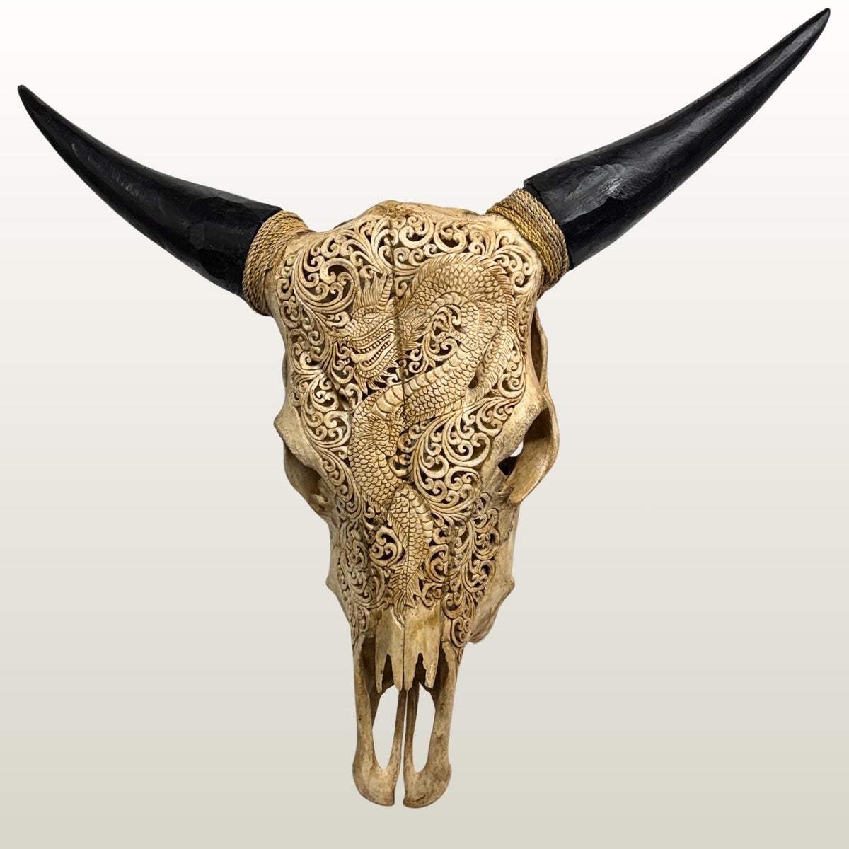 Hand Carved Steer SKULL HORNS Mystical Dragon Taxidermy Cow bull Wall Art
