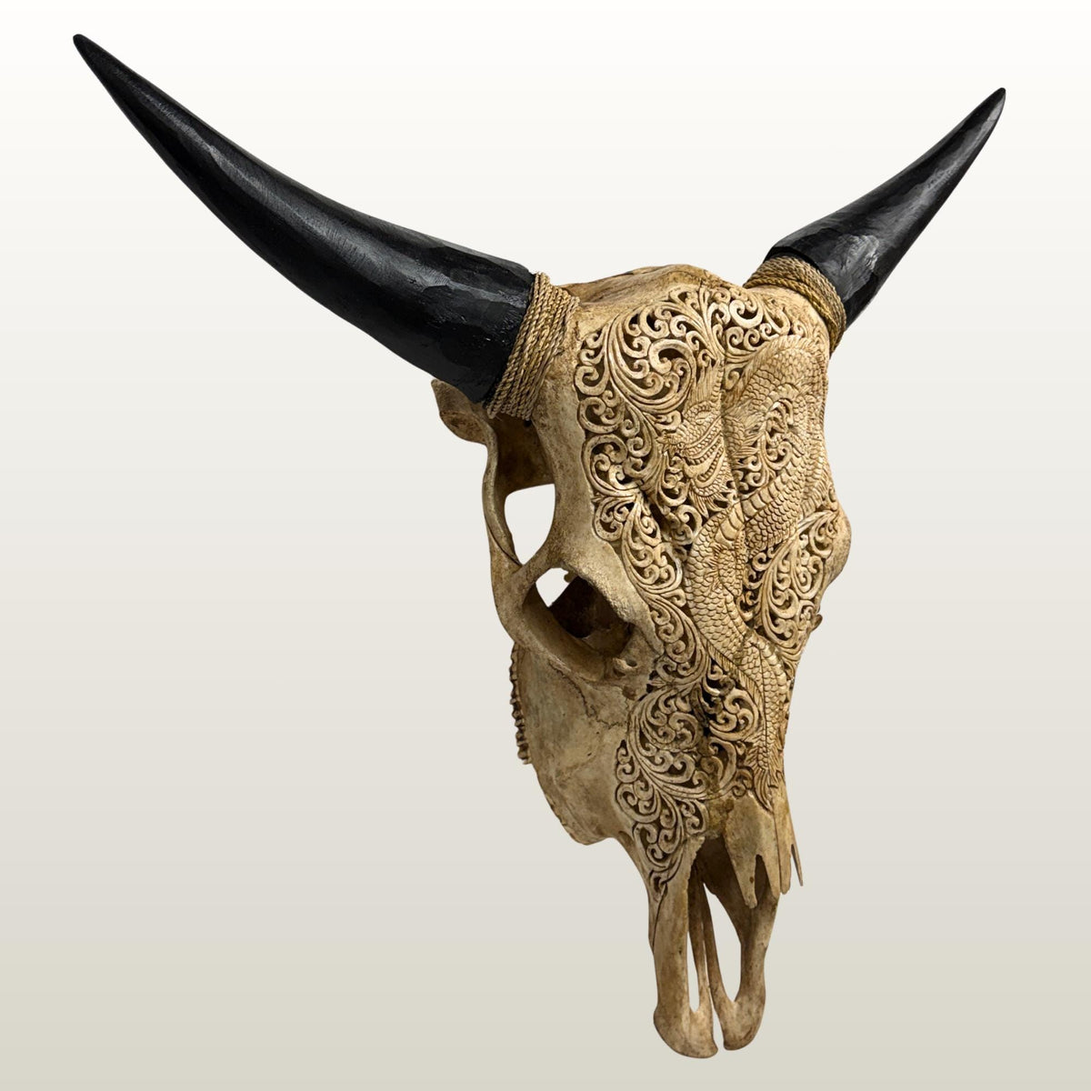 Hand Carved Steer SKULL HORNS Mystical Dragon Taxidermy Cow bull Wall Art