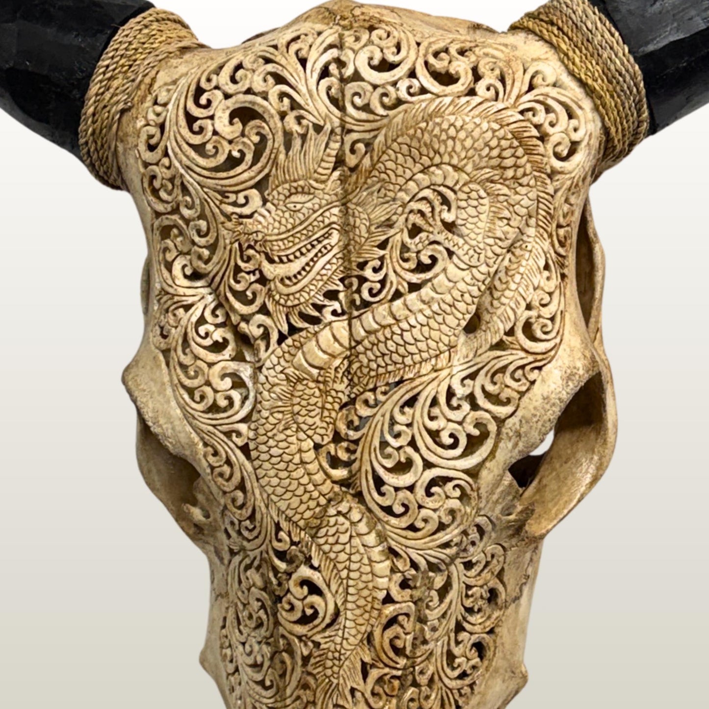 Hand Carved Steer SKULL HORNS Mystical Dragon Taxidermy Cow bull Wall Art