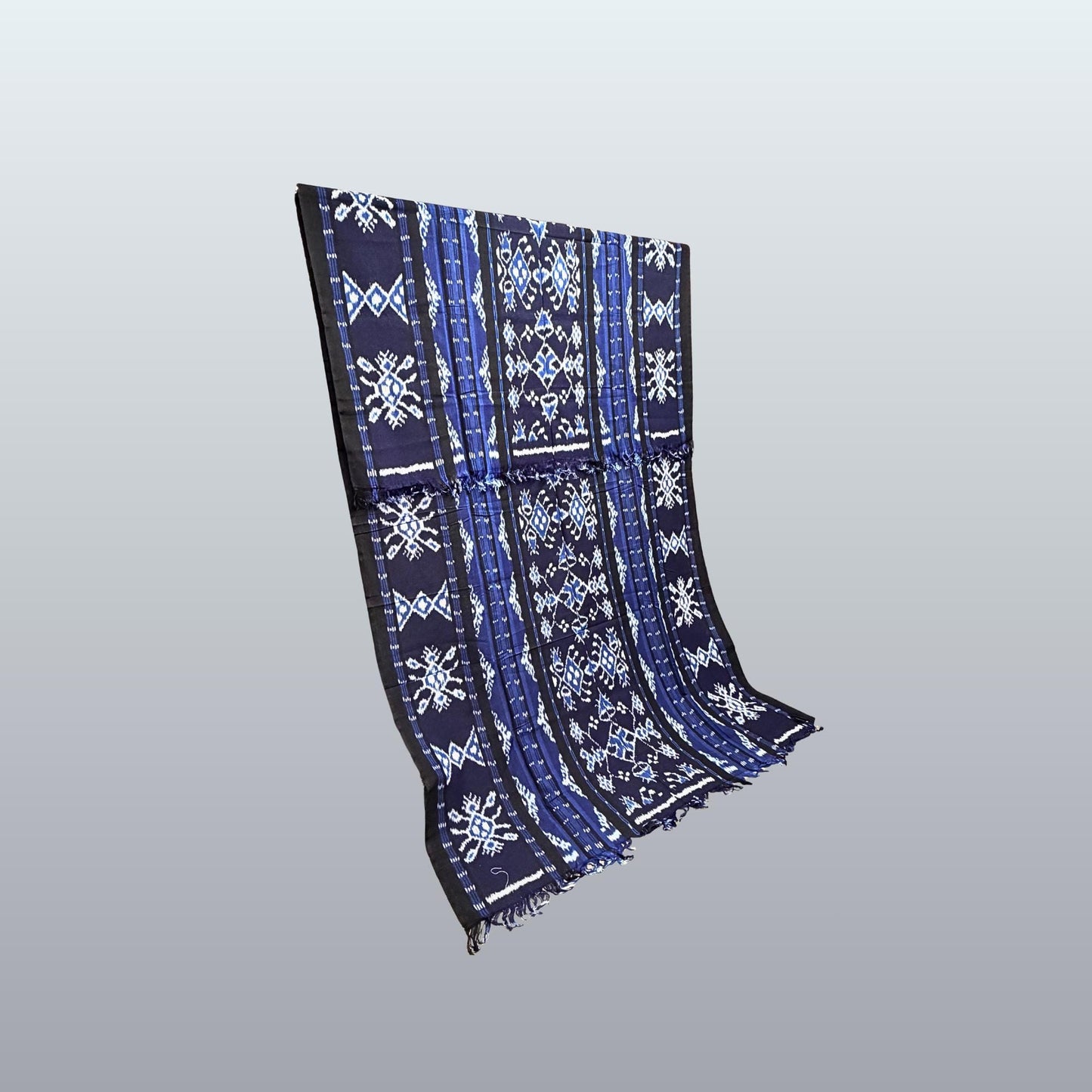 Hand woven Blue Ikat Cotton Tapestry: Hand Loomed Indonesian Blanket (45x90)