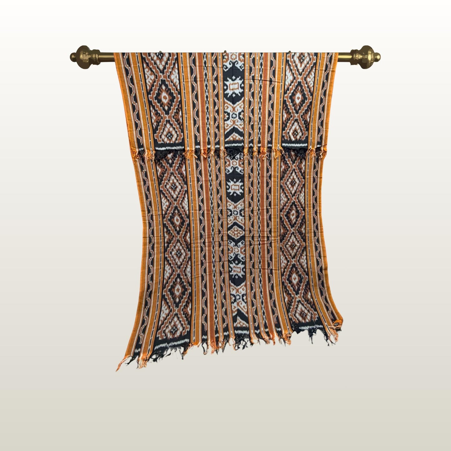 Hand woven Gold Brown Ikat Cotton Tapestry: Hand Loomed Indonesian Blanket (45x90)