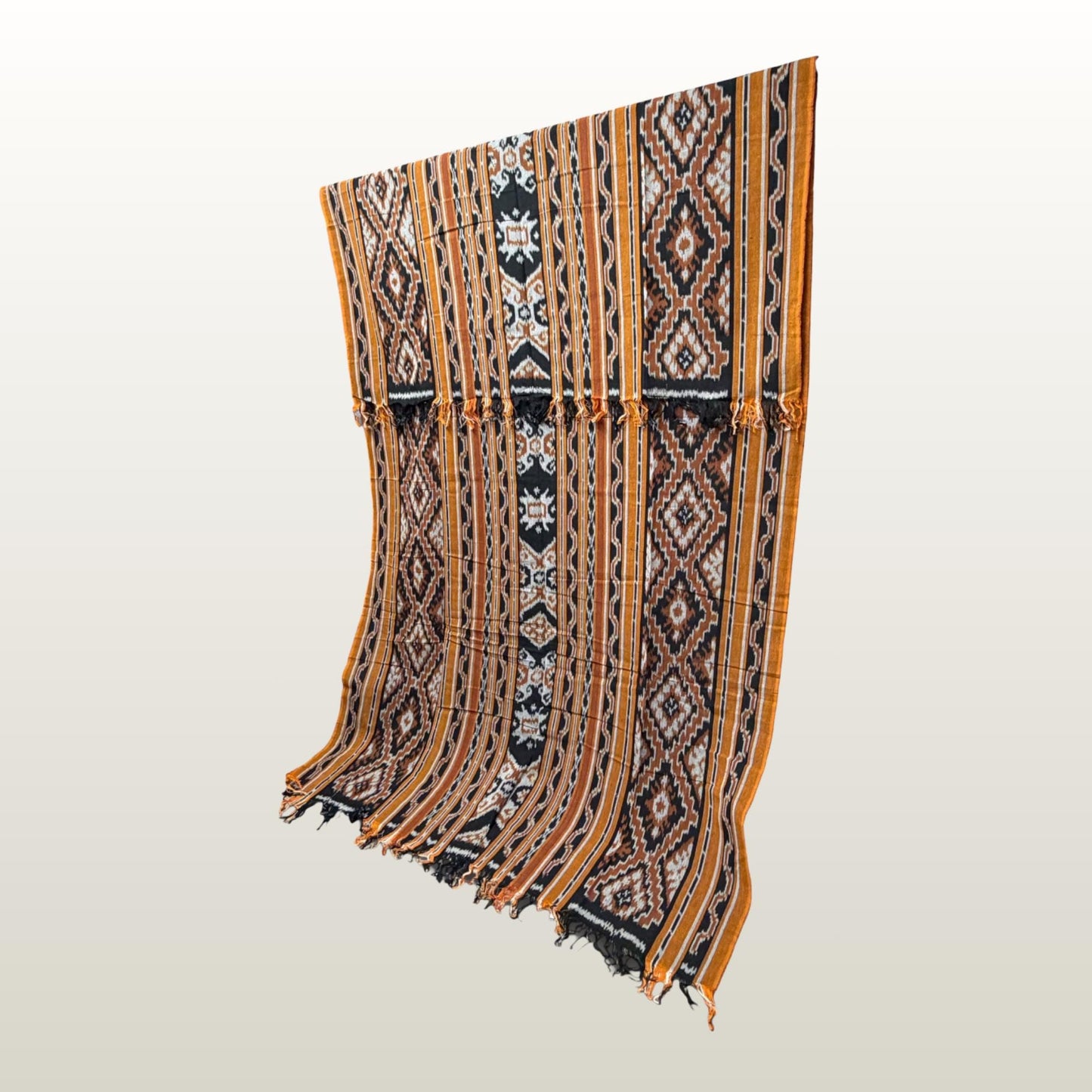 Hand woven Gold Brown Ikat Cotton Tapestry: Hand Loomed Indonesian Blanket (45x90)