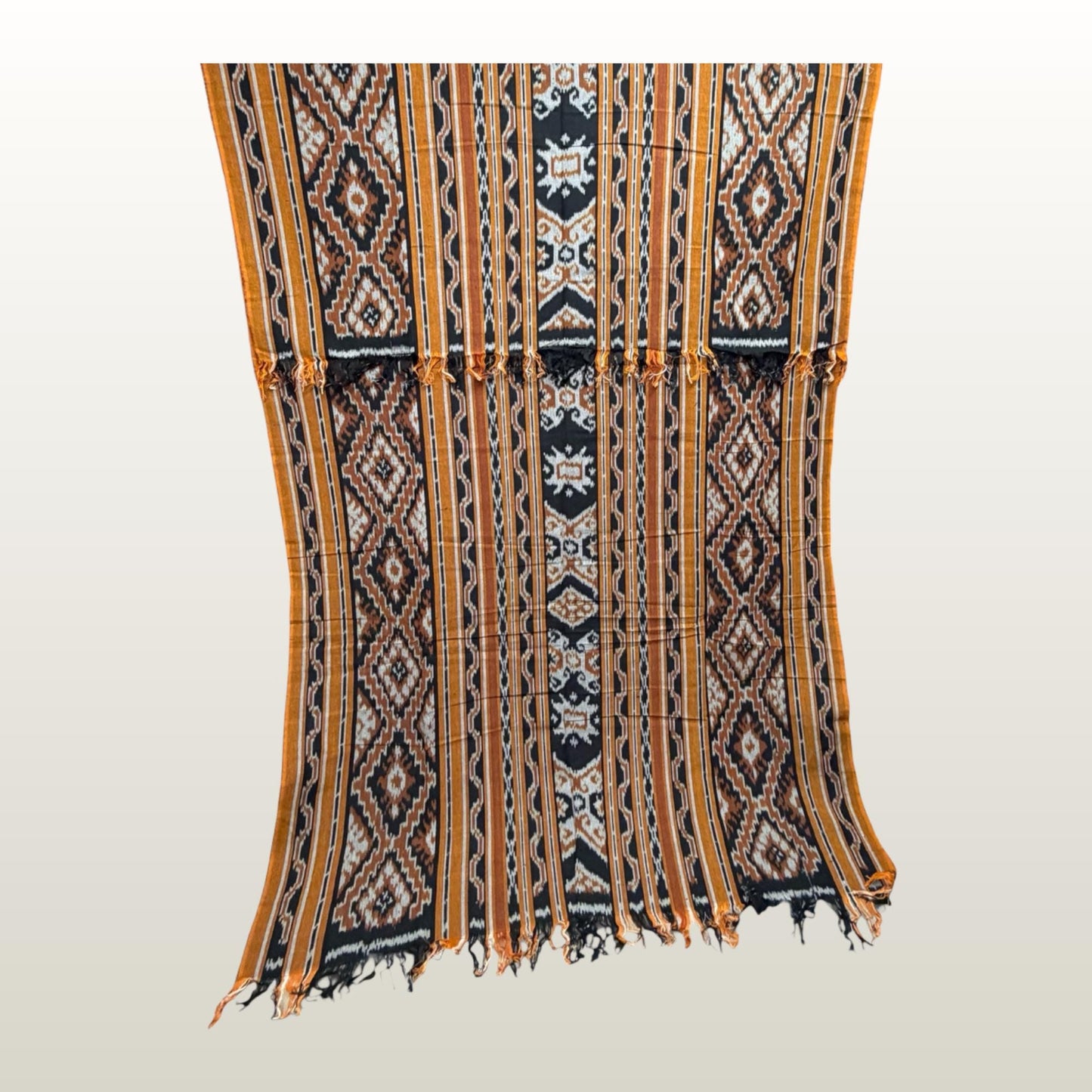 Hand woven Gold Brown Ikat Cotton Tapestry: Hand Loomed Indonesian Blanket (45x90)