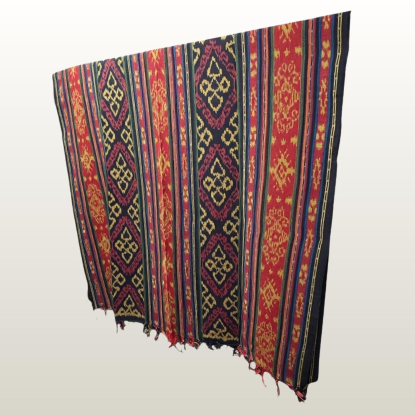 Hand woven Earthy Red & Brown Ikat Cotton Tapestry: Hand Loomed Indonesian Blanket (45x90)