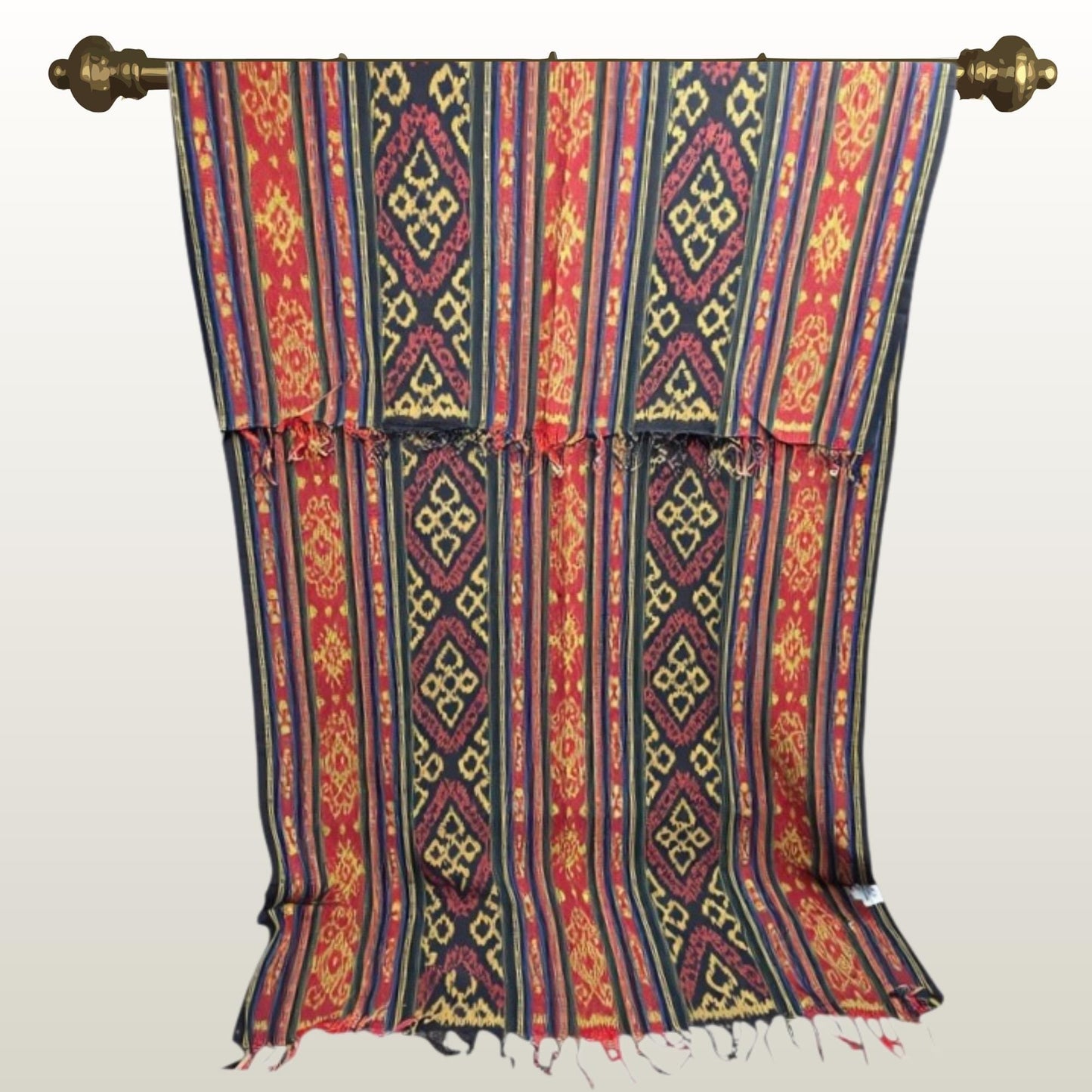 Hand woven Earthy Red & Brown Ikat Cotton Tapestry: Hand Loomed Indonesian Blanket (45x90)